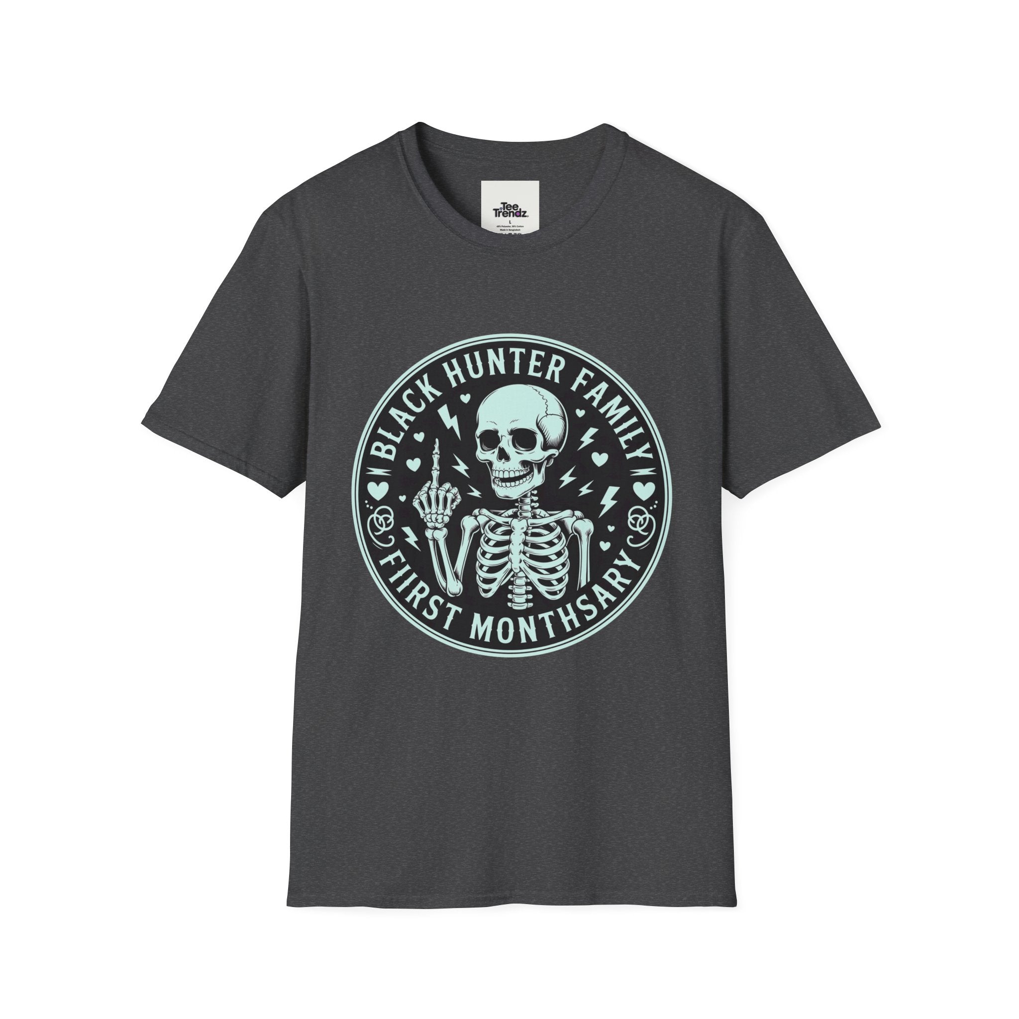 First Months Skeleton Family T-Shirt — "Black Hunter Family" Newborn Milestone Tee