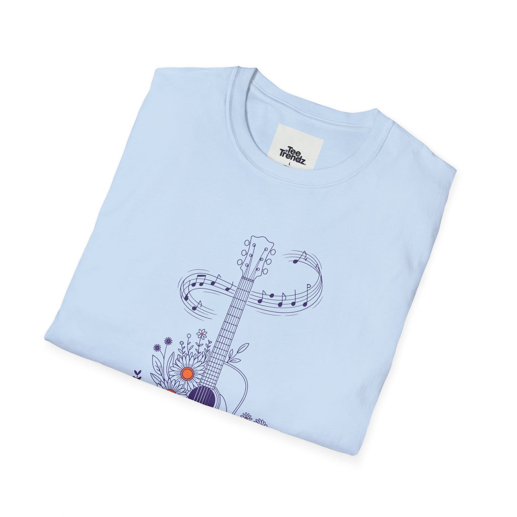 Acoustic Floral Guitar T-Shirt — 'A Heartwide Water I...' Music Tee for Songwriters & Folk Lovers