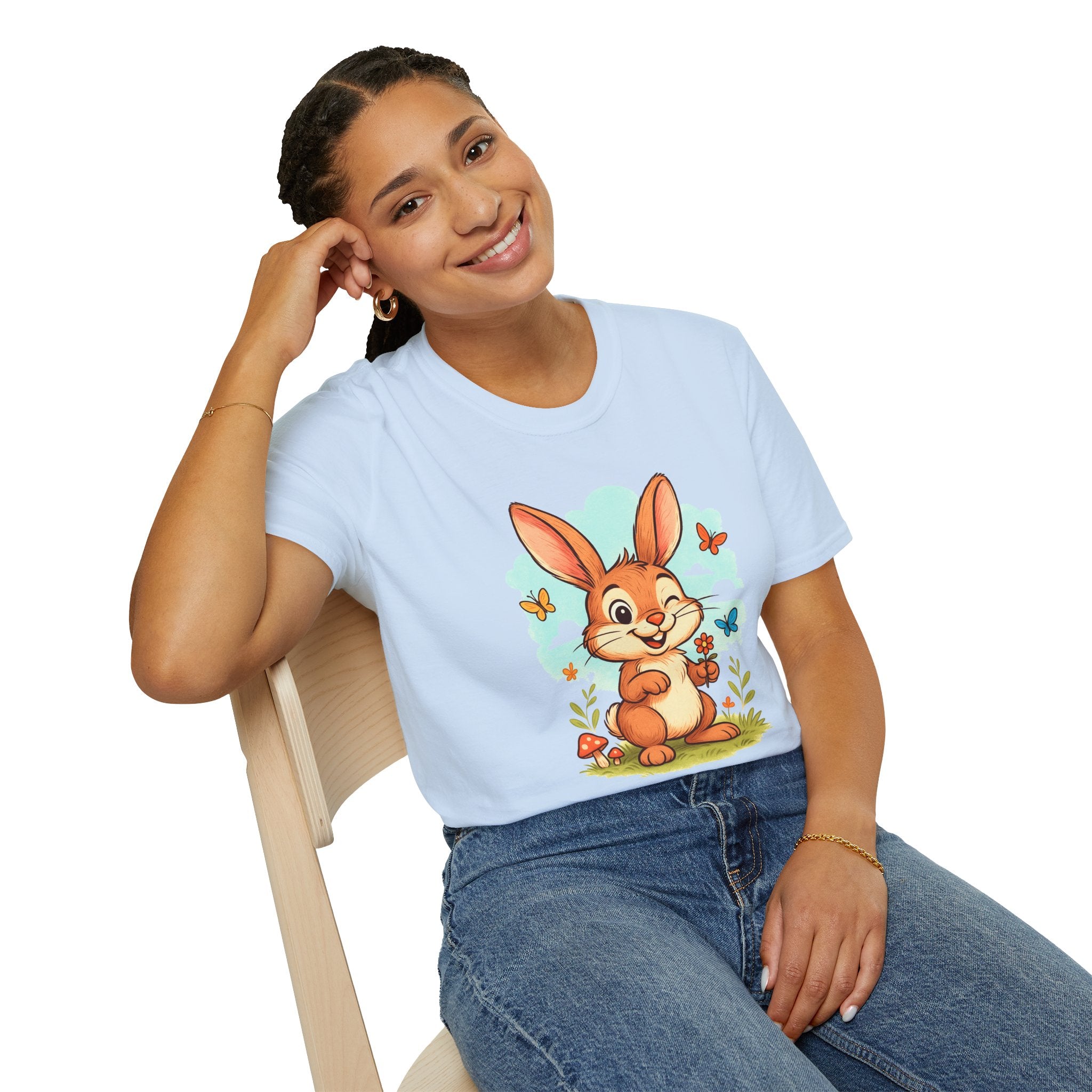 Cute Bunny Tee — Cartoon Rabbit with Butterflies Kids Easter Shirt