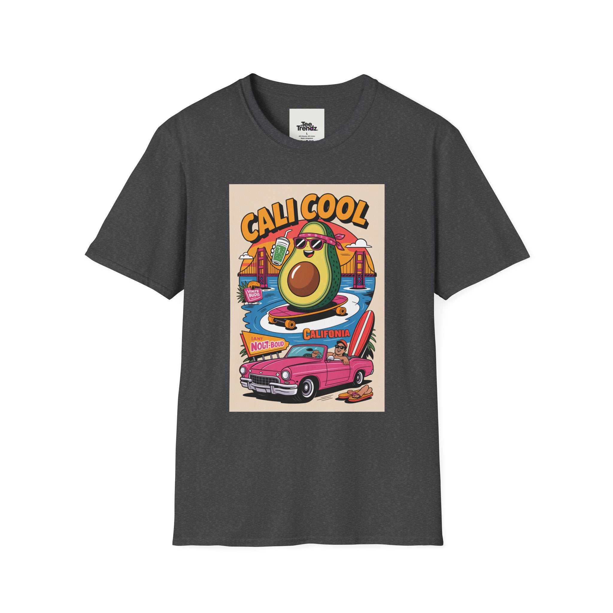 Cali Cool Avocado Tee — Retro Surfing California Graphic T-Shirt