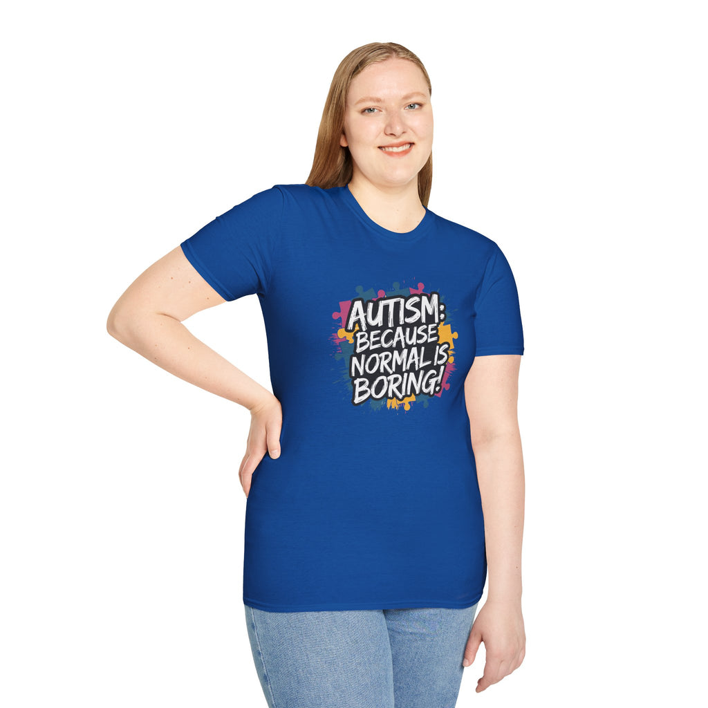 Autism Because Normal Is Boring T-Shirt — Colorful Puzzle Piece Awareness Tee