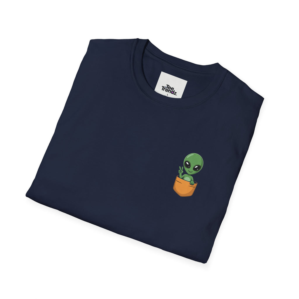 Alien Pocket T-Shirt — Cute Green Alien in Pocket Graphic Tee