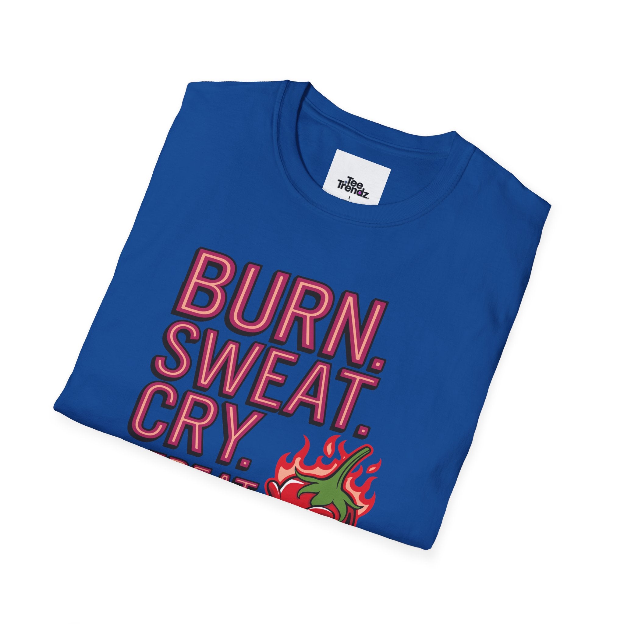 Burn. Sweat. Cry. Repeat. T-Shirt — Spicy Fitness Motivation Tee
