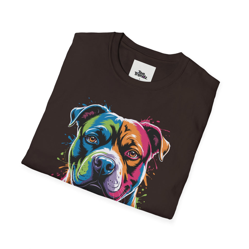 Colorful Pitbull Portrait T-Shirt — Vibrant Dog Art Tee