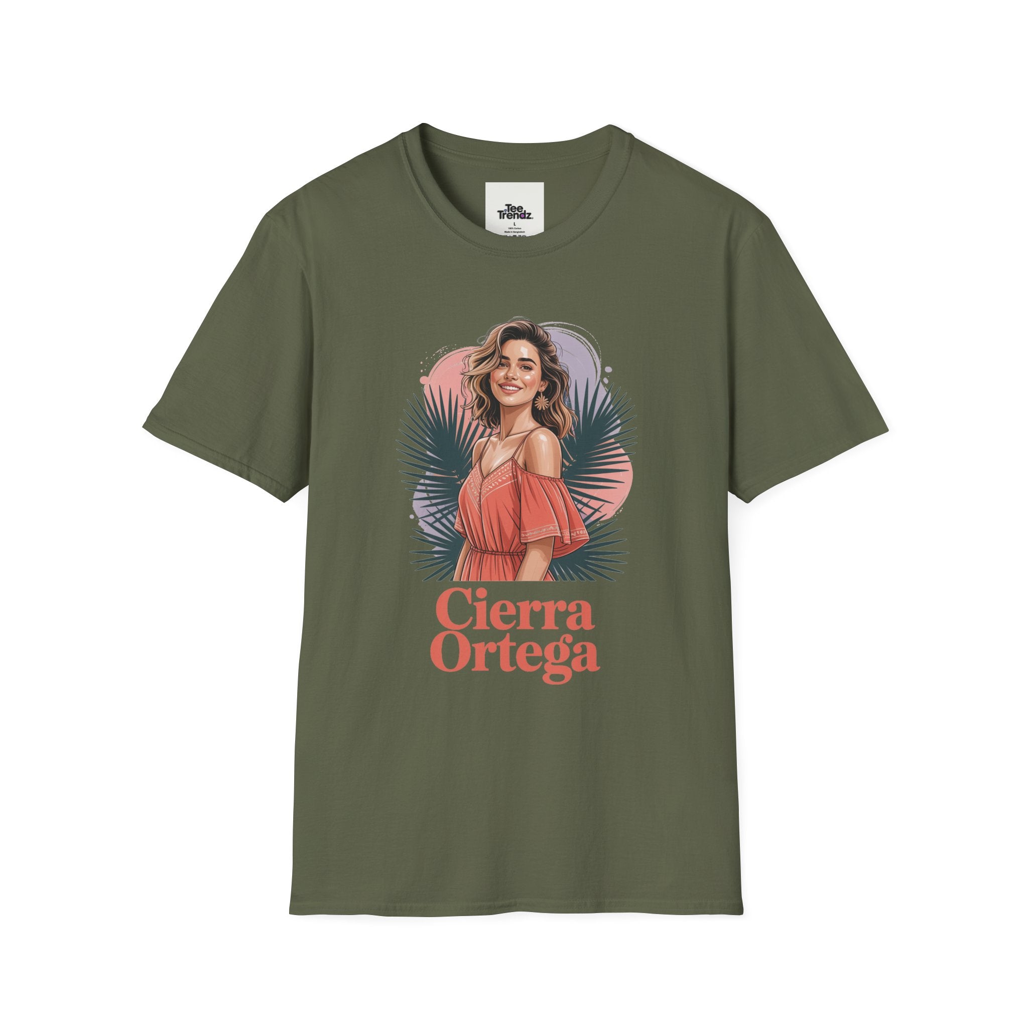 Personalized Portrait T‑Shirt — Custom Name "Cierra Ortega" Tropical Palm Graphic