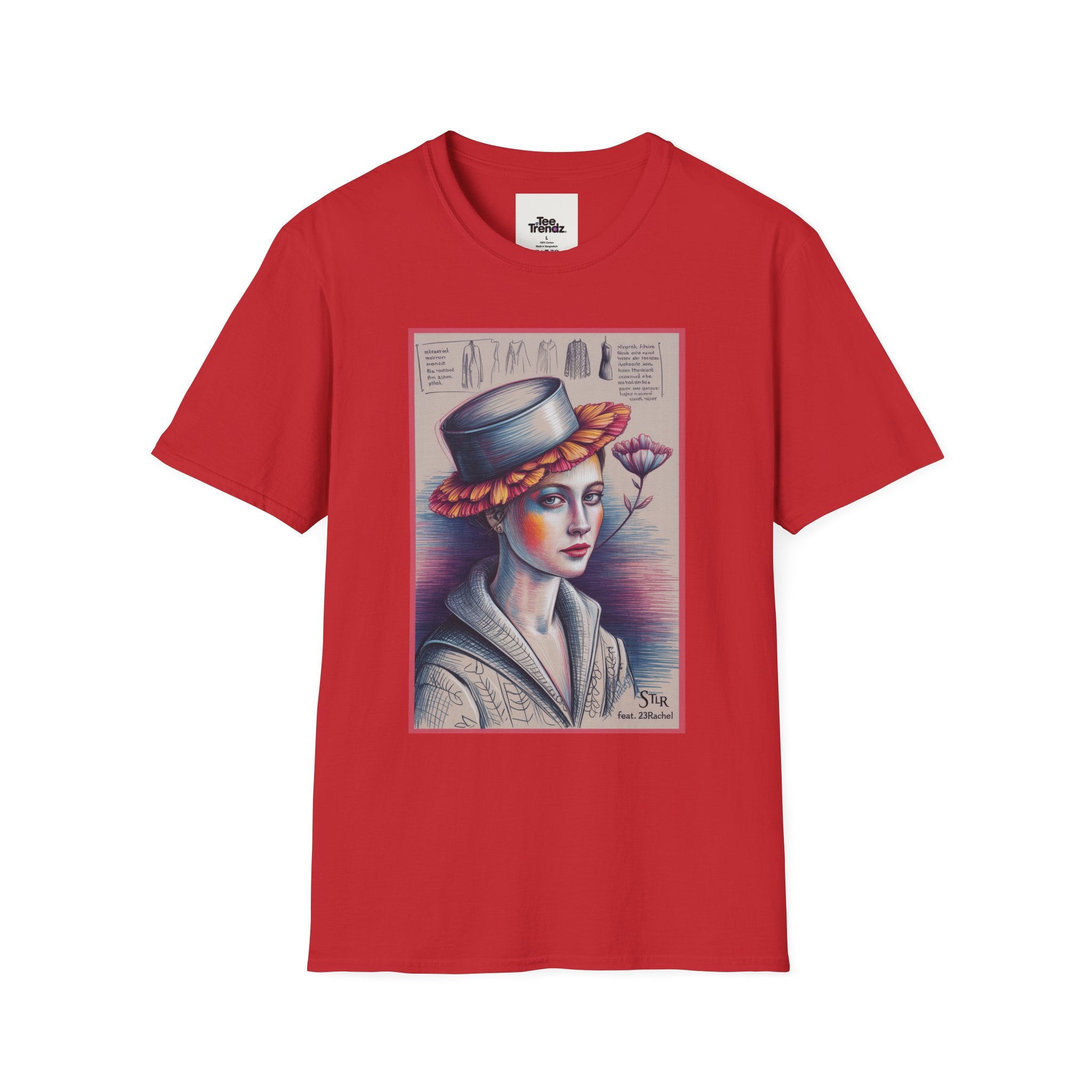 Vintage Portrait T-Shirt — Floral Hat Illustration