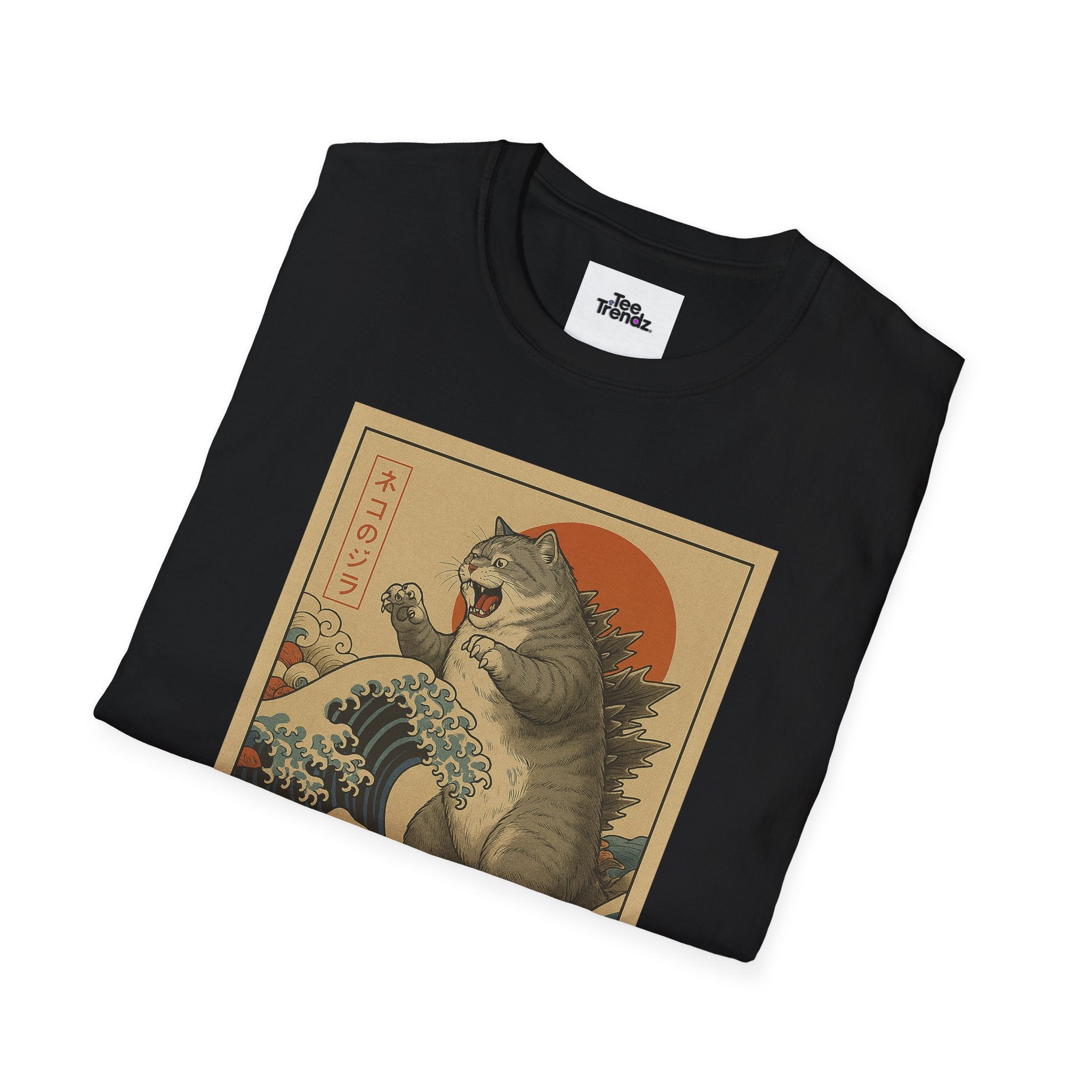 Katana Wave Cat T-Shirt — Vintage Japanese Wave Art Tee