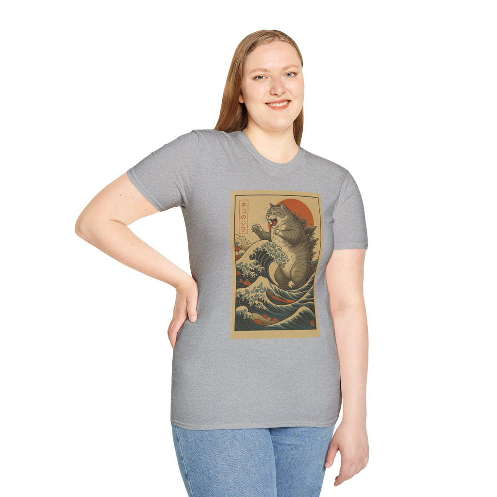 Katana Wave Cat T-Shirt — Vintage Japanese Wave Art Tee