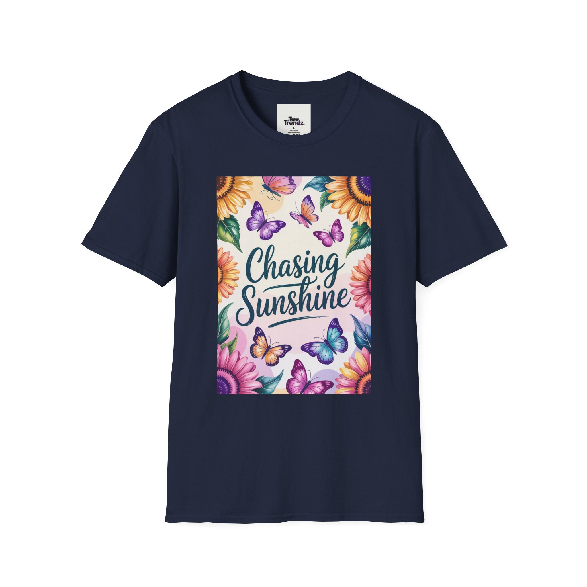 Chasing Sunshine T-Shirt — Floral Sunflower & Butterfly Graphic Tee