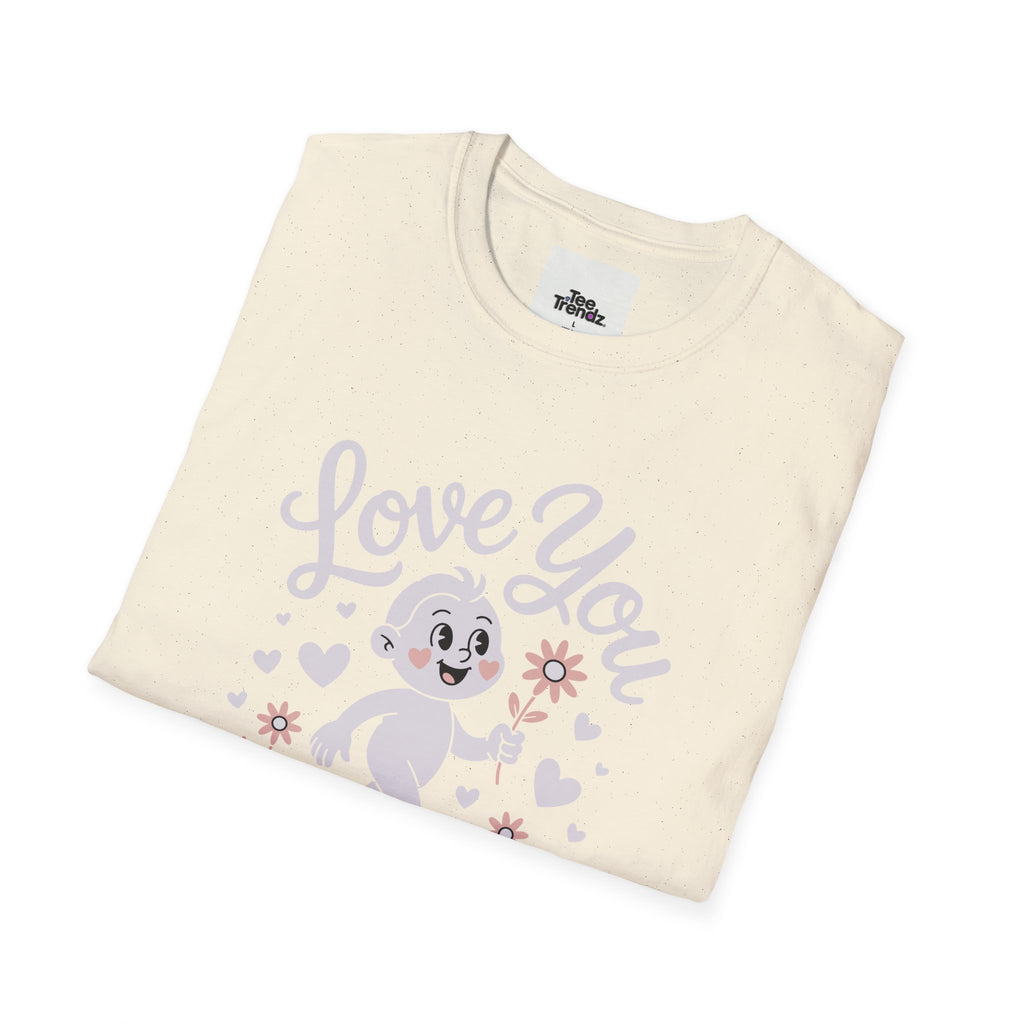 Love You Cute Character T-Shirt — Retro Pink Heart Cartoon Graphic Tee for Valentine’s Day