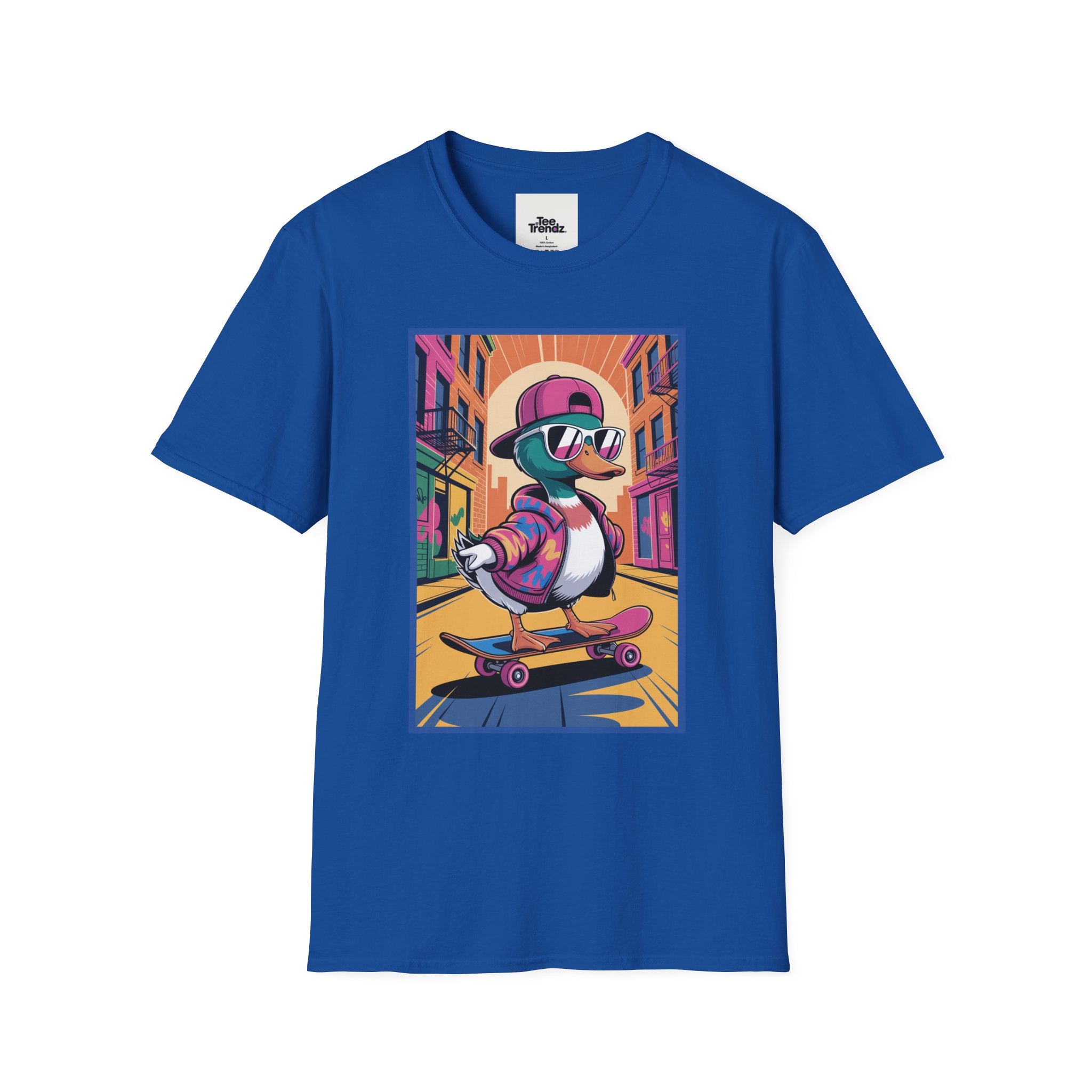 Skateboard Duck Graphic T-Shirt — Retro Streetwear Skateboarder Design