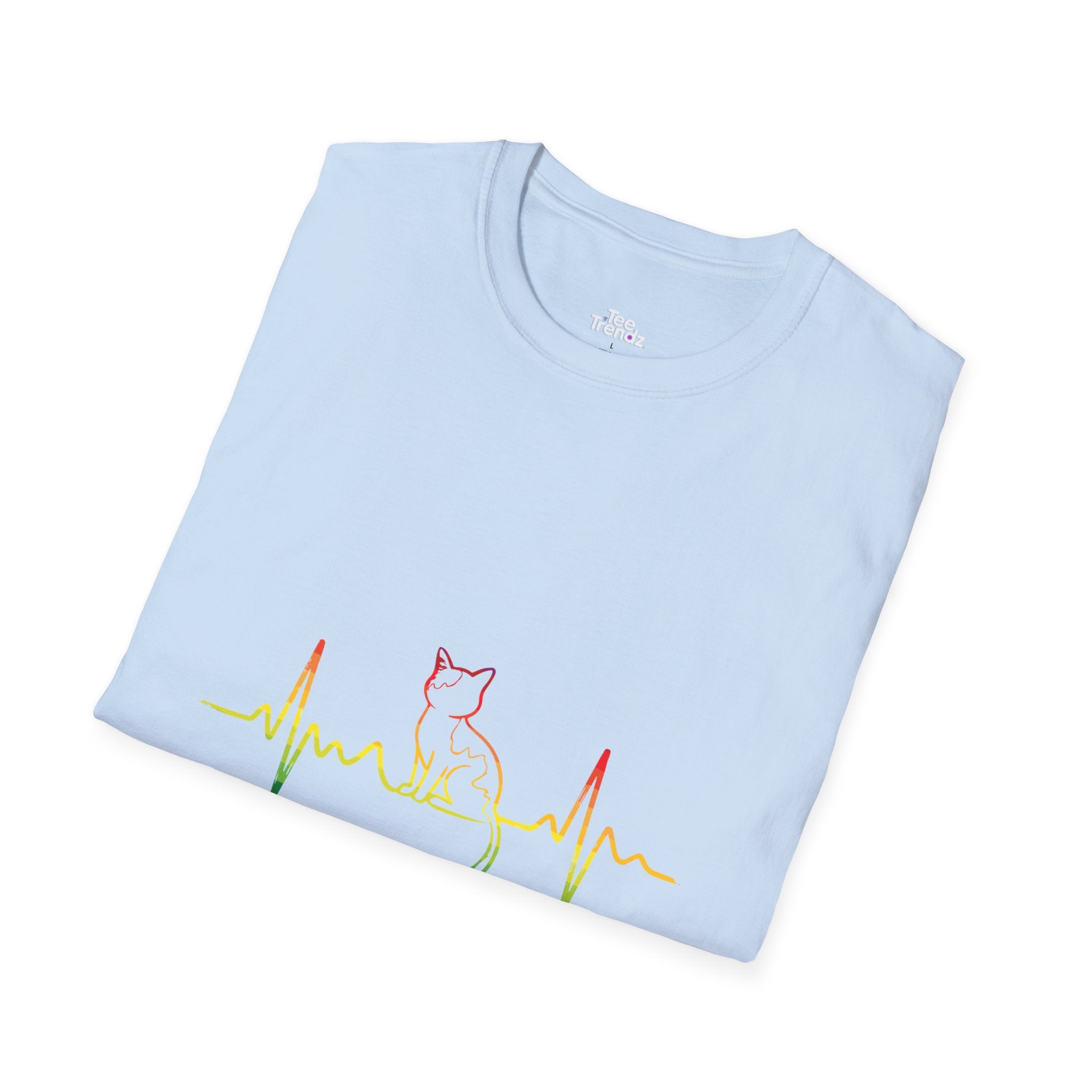 Cat Heartbeat T-Shirt — Rasta Outline Cat EKG Tee