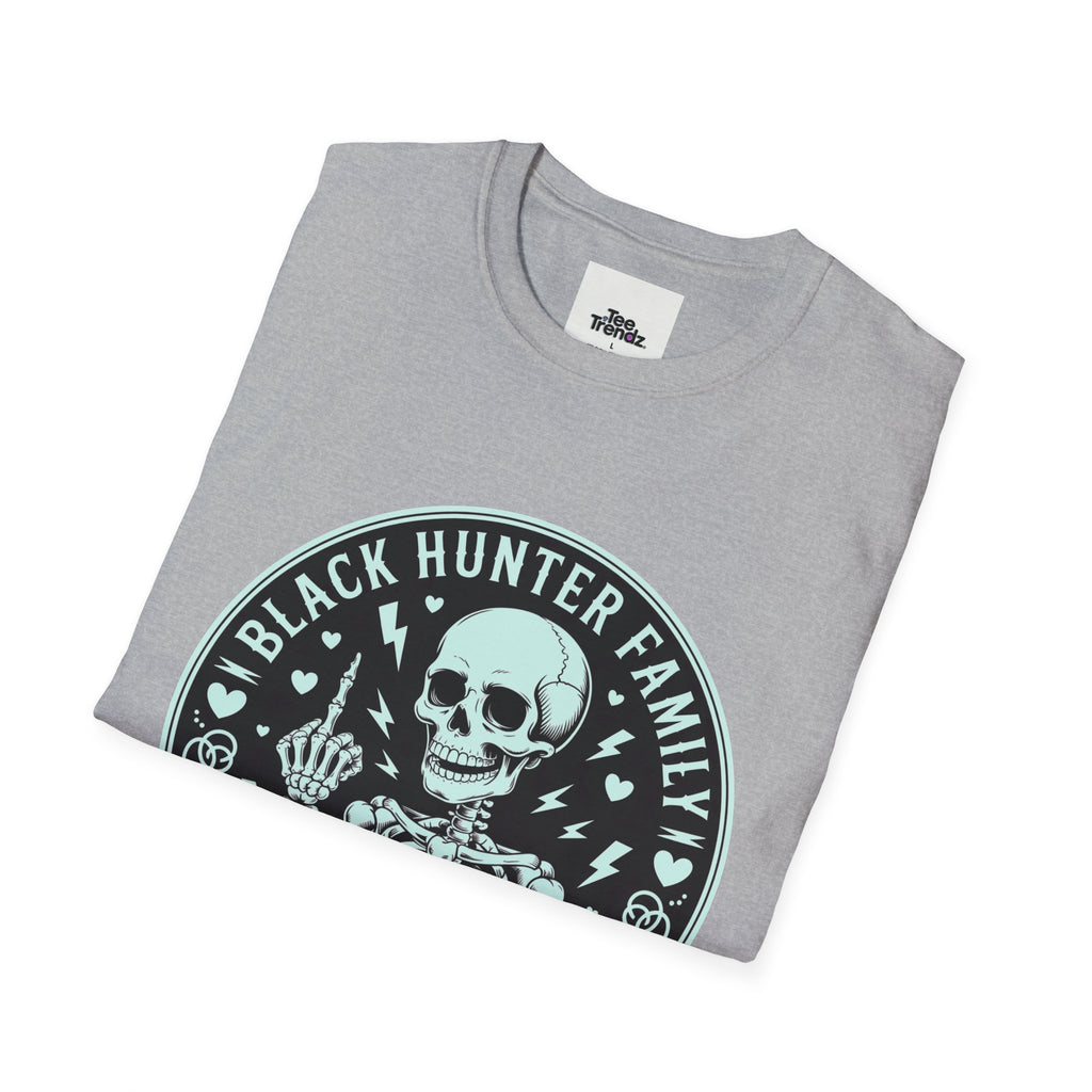 First Months Skeleton Family T-Shirt — "Black Hunter Family" Newborn Milestone Tee