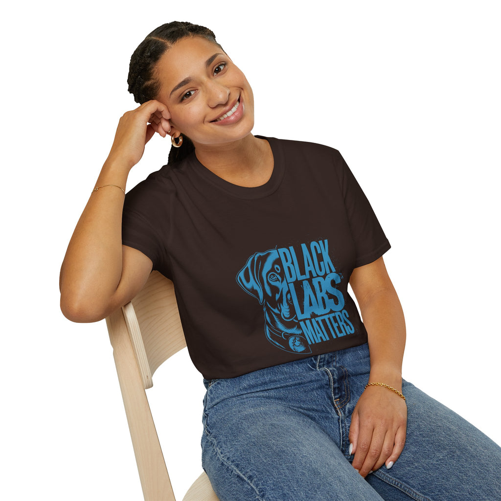 Black Labs Matter T‑Shirt — Blue Graphic Labrador Rescue Tee
