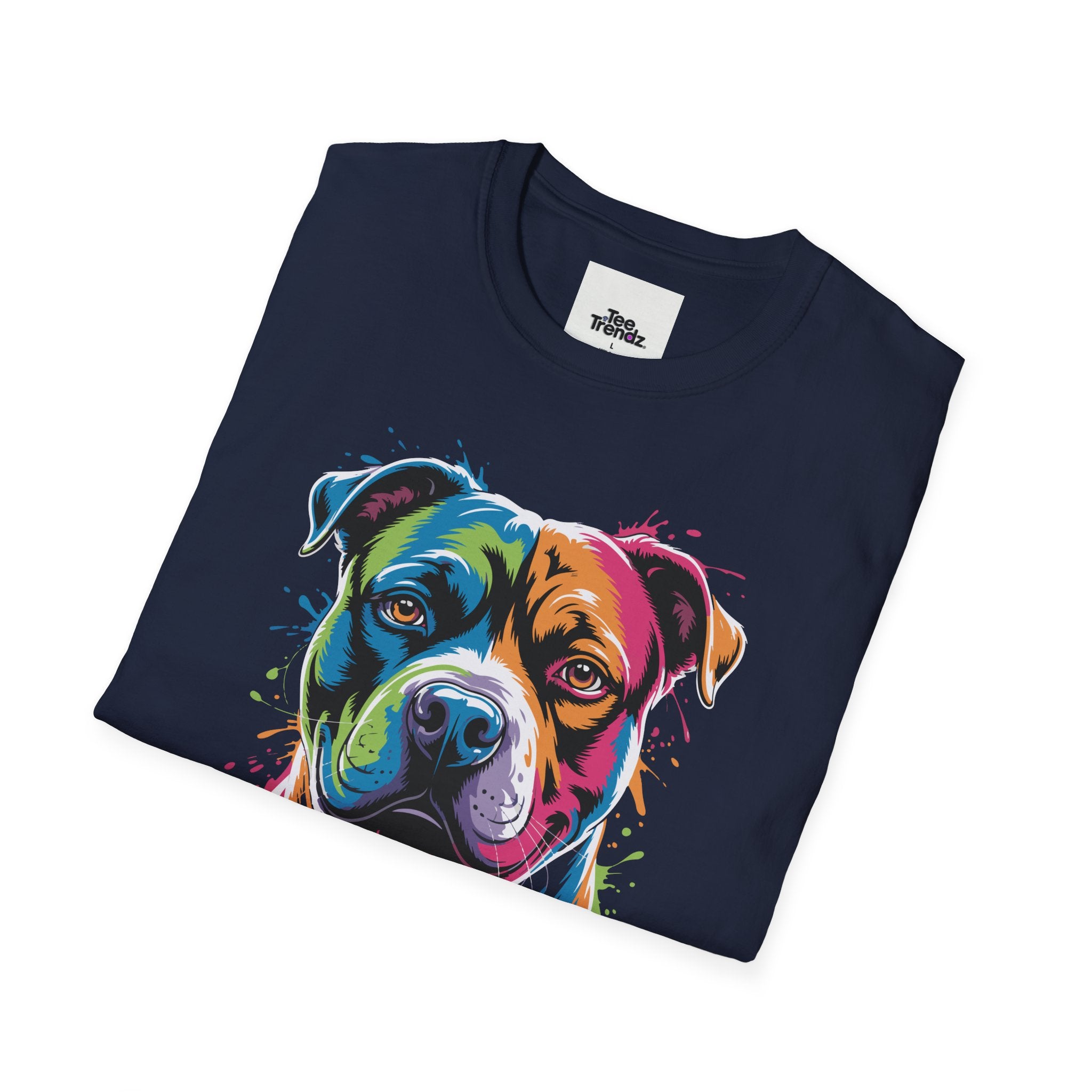Colorful Pitbull Portrait T-Shirt — Vibrant Dog Art Tee