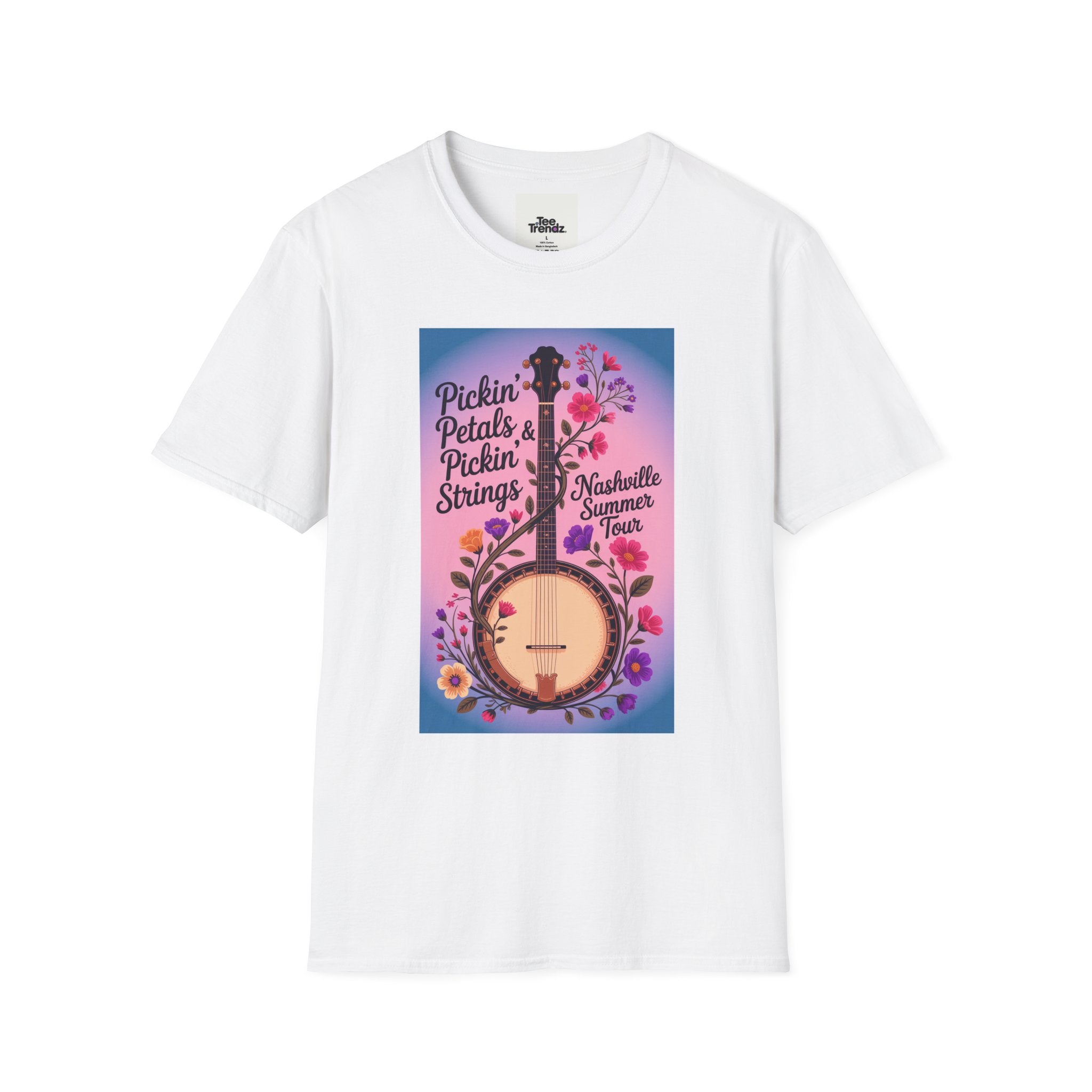 Banjo Floral Tee — "Pickin' Petals, Pickin' Strings" Nashville Summer Vibes