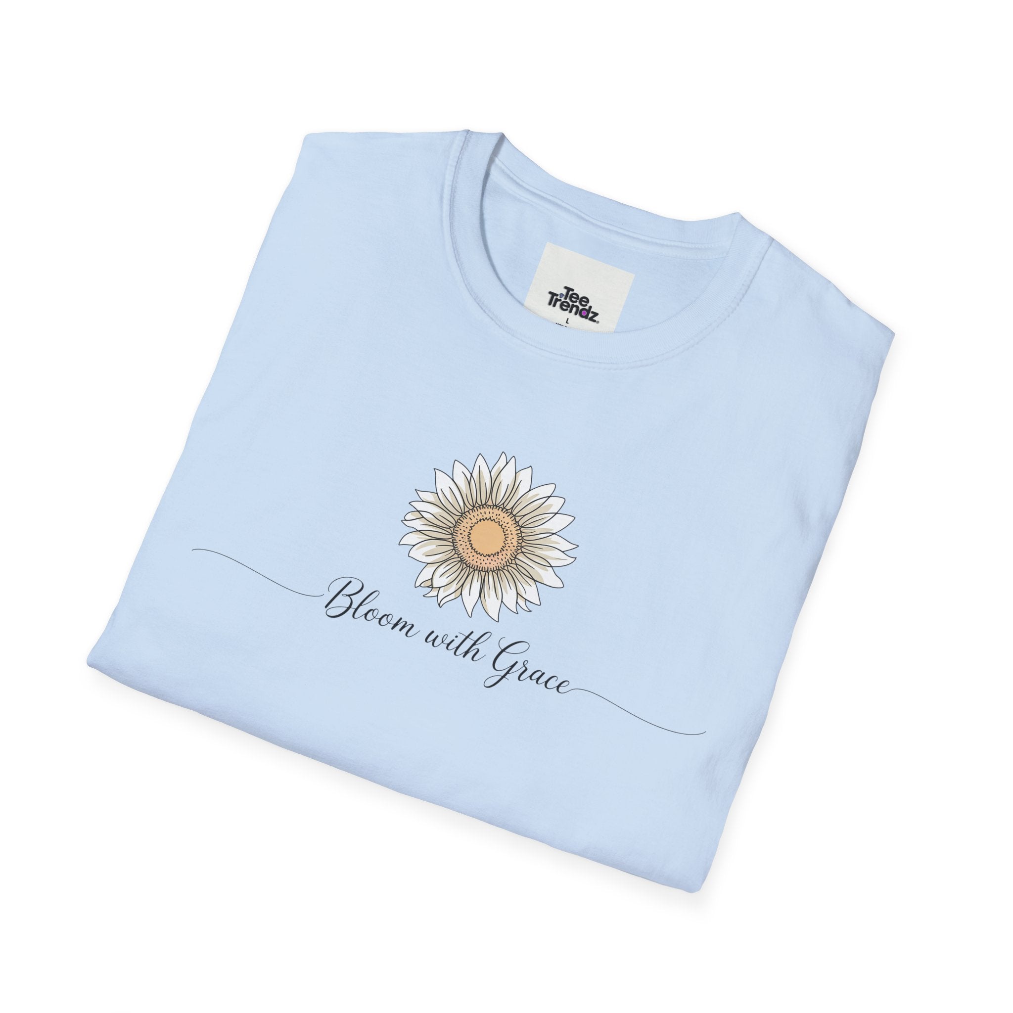 “Bloom with Grace” Sunflower T-Shirt — Floral Inspirational Graphic Tee