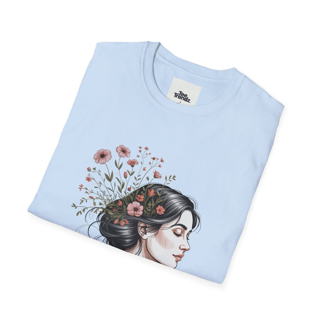 T-Shirt — "Rooted & Wild" Floral Woman Illustration | Boho Nature Tee for Women