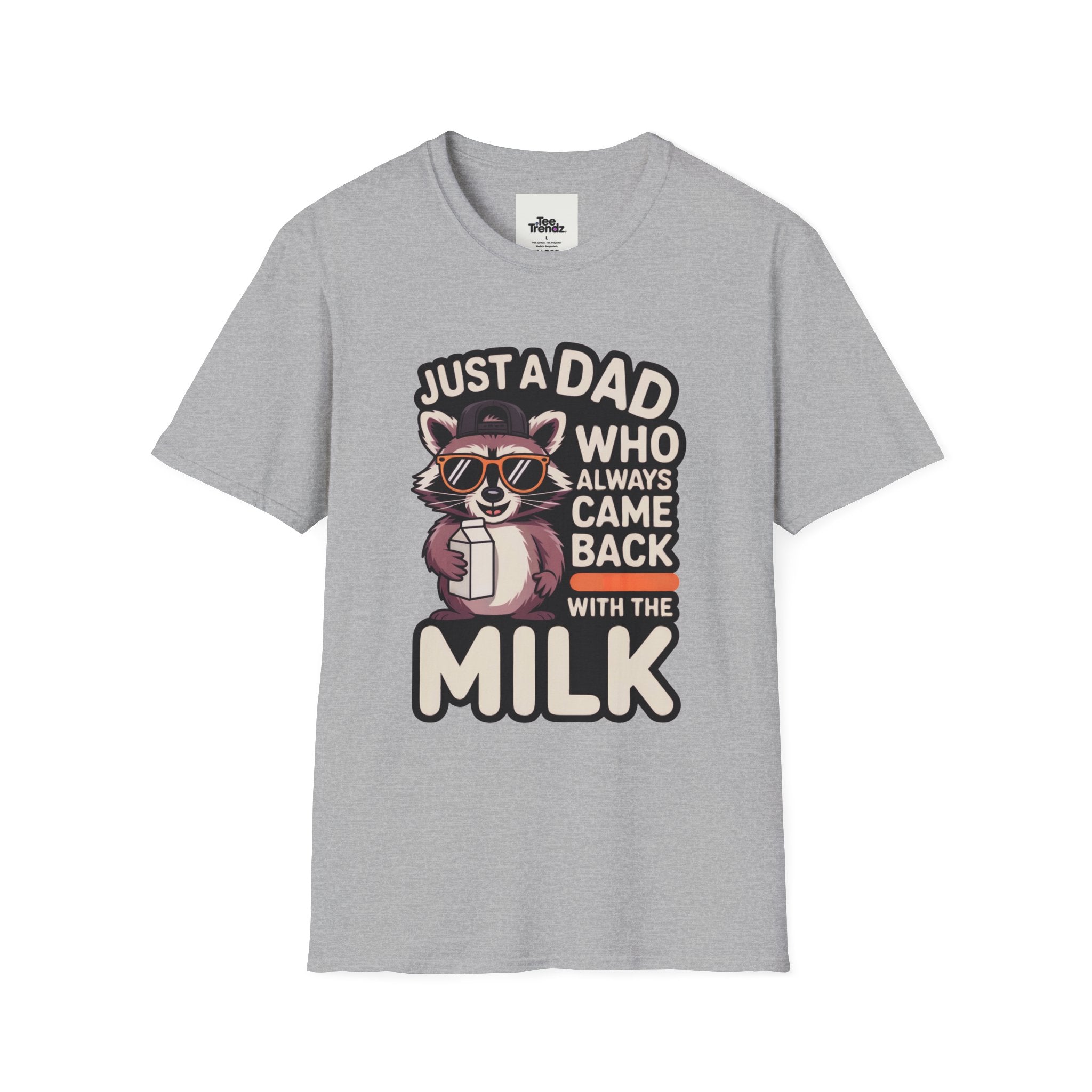 Dad T-Shirt — “Just a Dad Who Always Came Back With the Milk” Vintage Raccoon Design