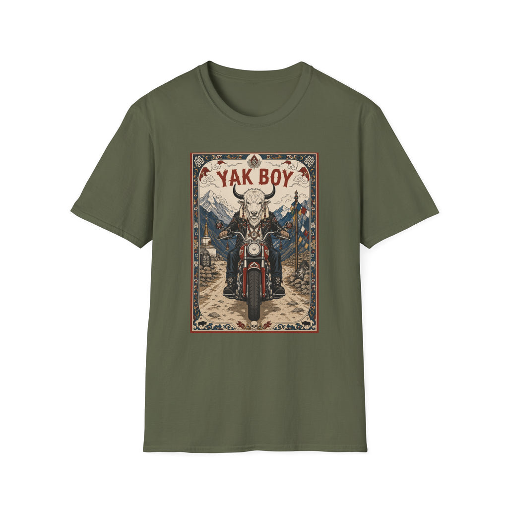 Yak Boy Motorcycle Graphic T‑Shirt — Vintage Mountain Biker Tee