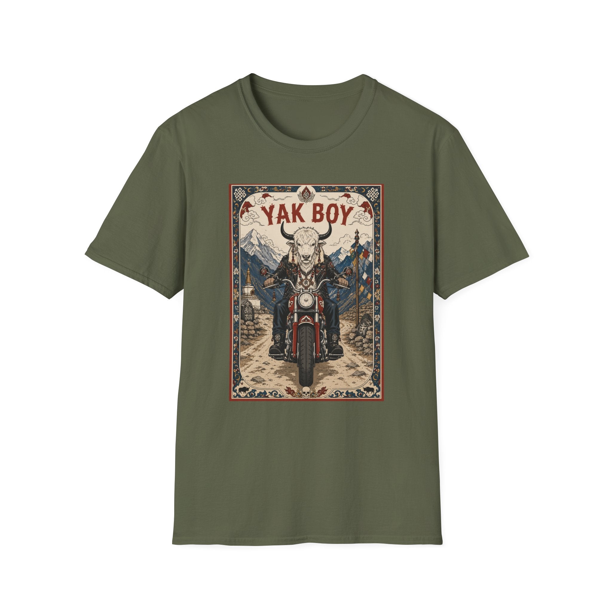 Yak Boy Motorcycle Graphic T‑Shirt — Vintage Mountain Biker Tee