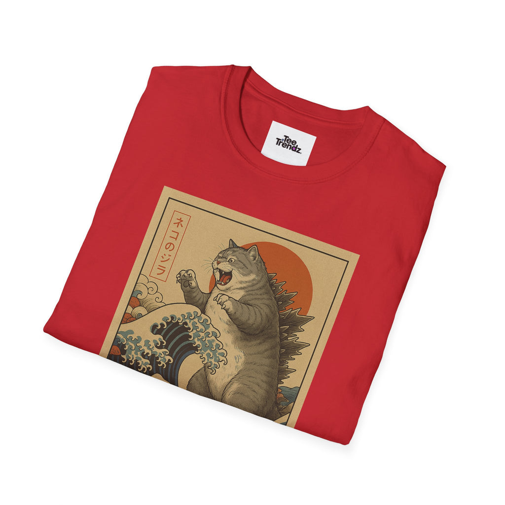 Katana Wave Cat T-Shirt — Vintage Japanese Wave Art Tee