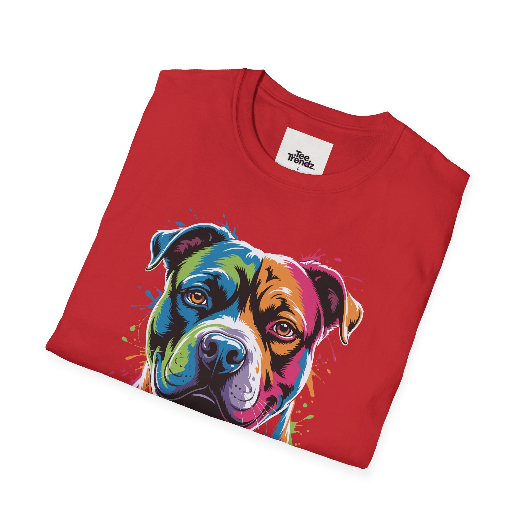 Colorful Pitbull Portrait T-Shirt — Vibrant Dog Art Tee