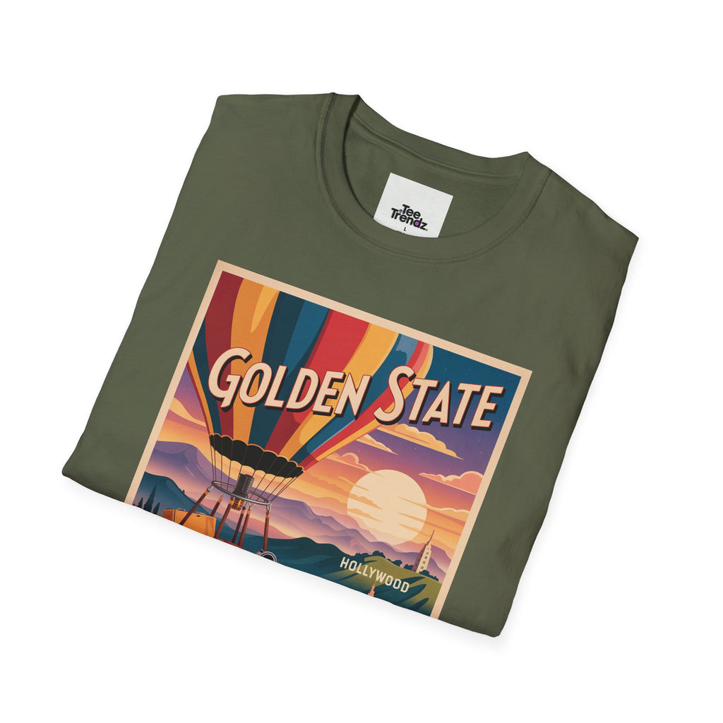 Golden State Hot Air Balloon T-Shirt — Vintage Travel Poster Tee