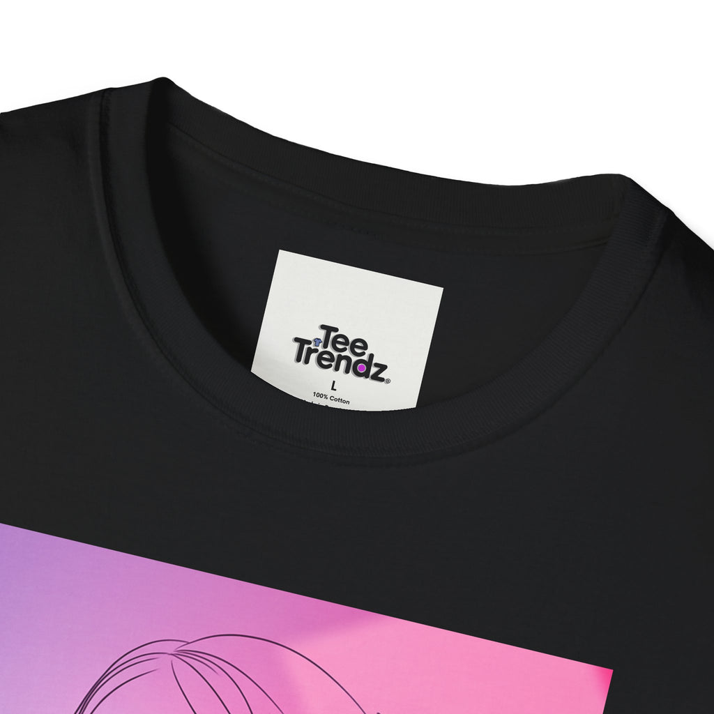 Floral Muse Tee — Pink to Blue Gradient Sunflower Portrait T-Shirt