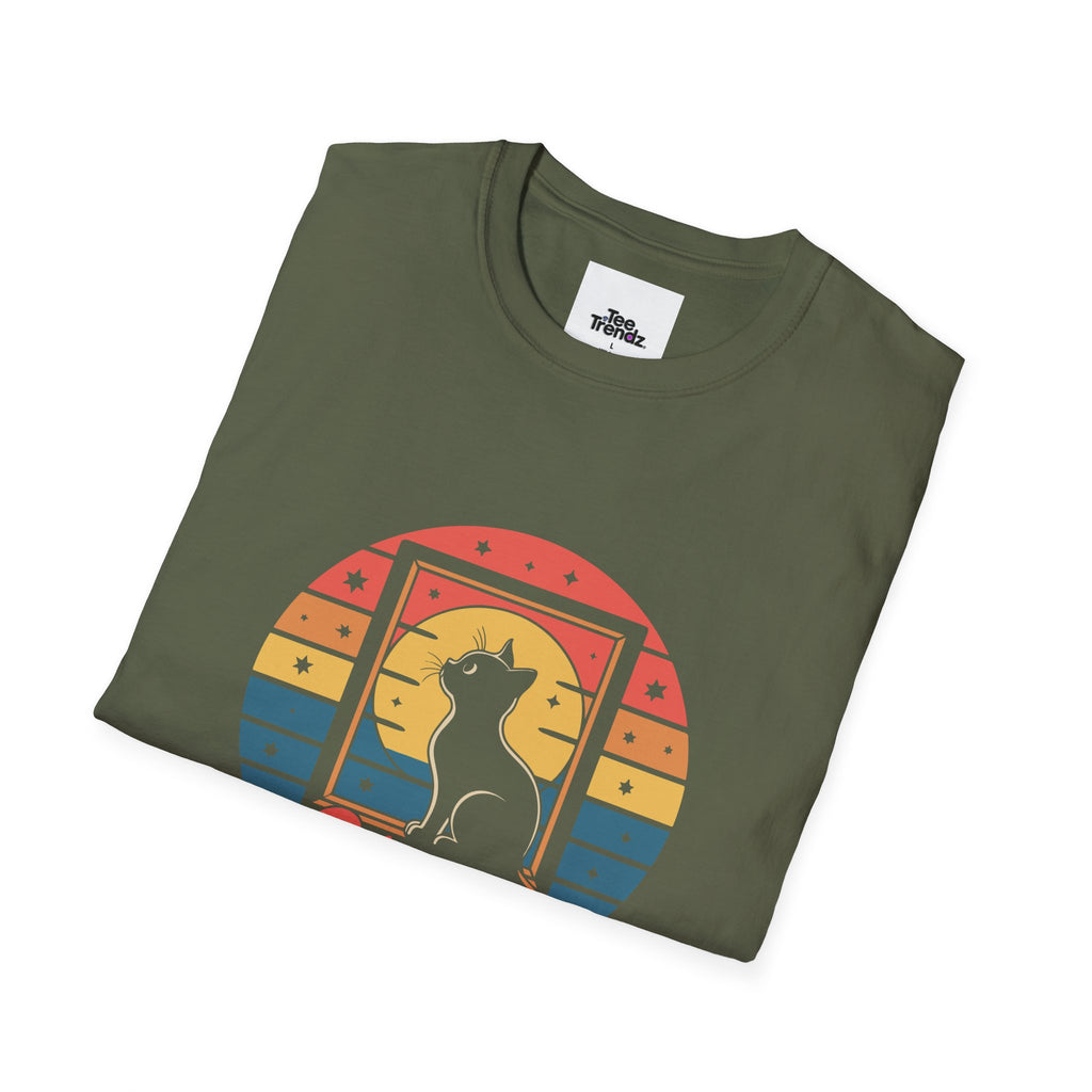 Stay Pawsitive Cat T-Shirt — Retro Rainbow Cat Graphic Tee