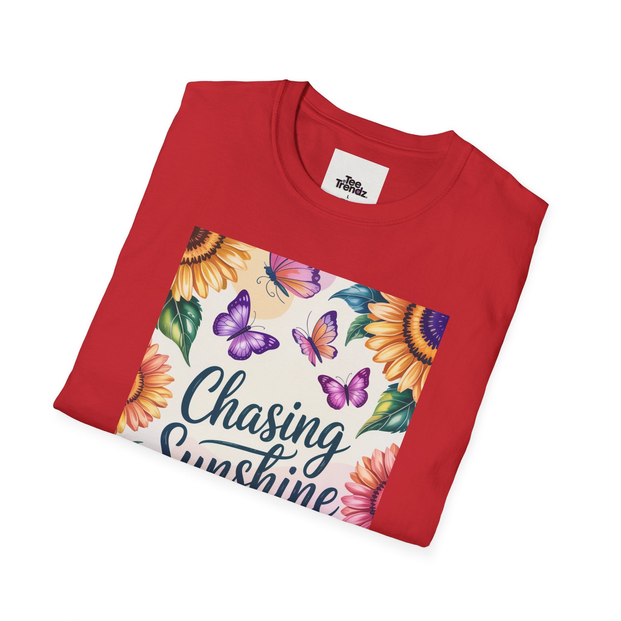 Chasing Sunshine T-Shirt — Floral Sunflower & Butterfly Graphic Tee