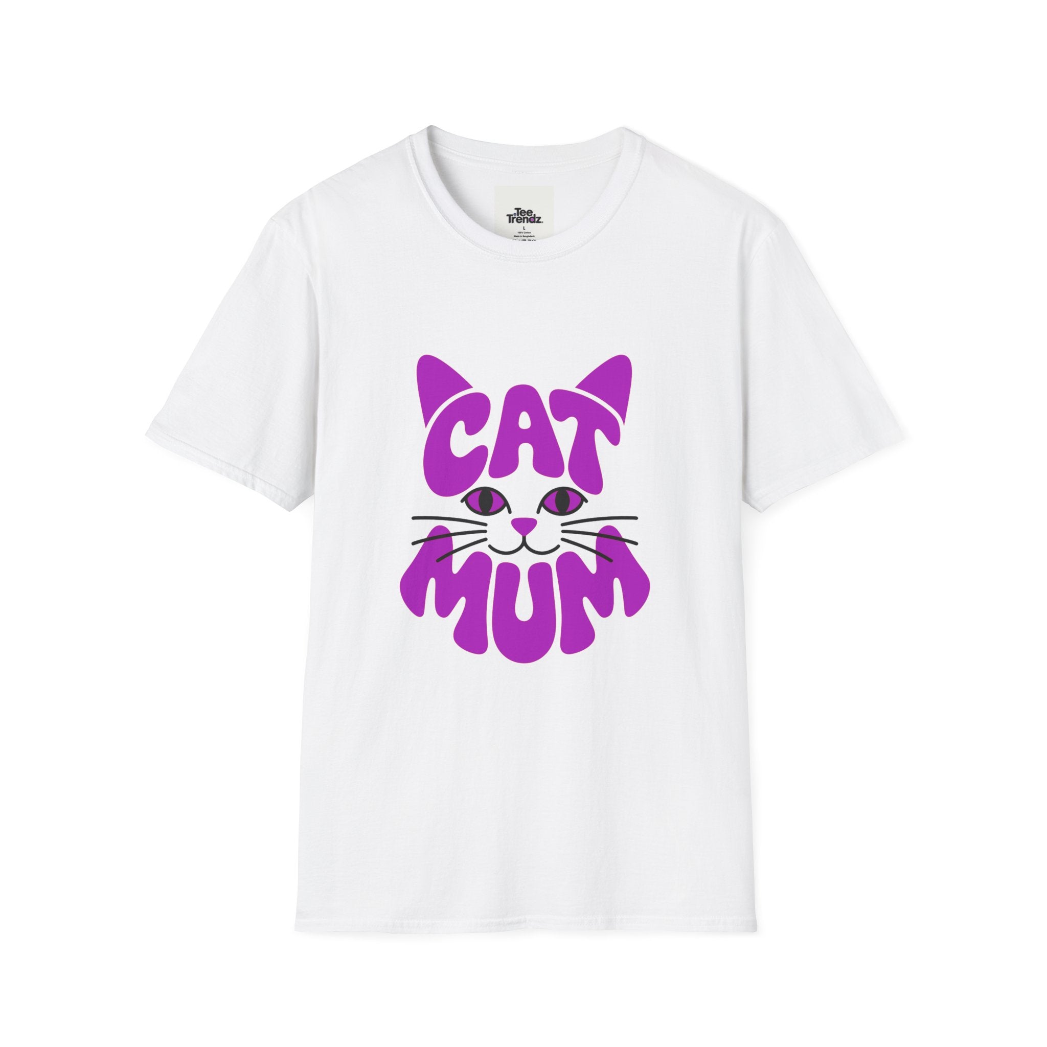 Cat Mum T-Shirt — Cute Purple Cat Face Tee for Cat Moms, Mother’s Day Gift