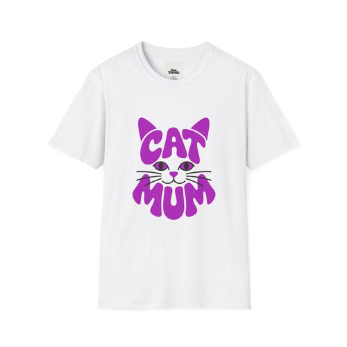 Cat Mum T-Shirt — Cute Purple Cat Face Tee for Cat Moms, Mother’s Day Gift