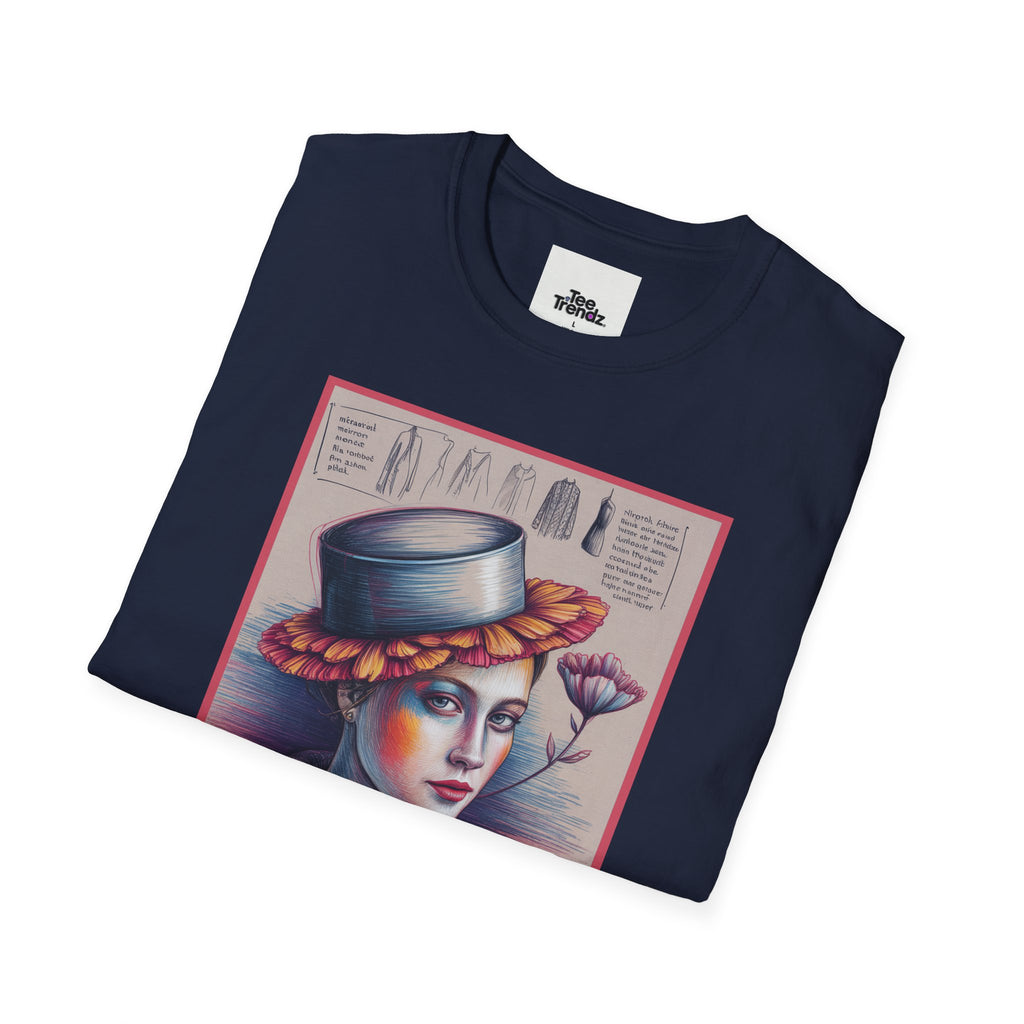 Vintage Portrait T-Shirt — Floral Hat Illustration