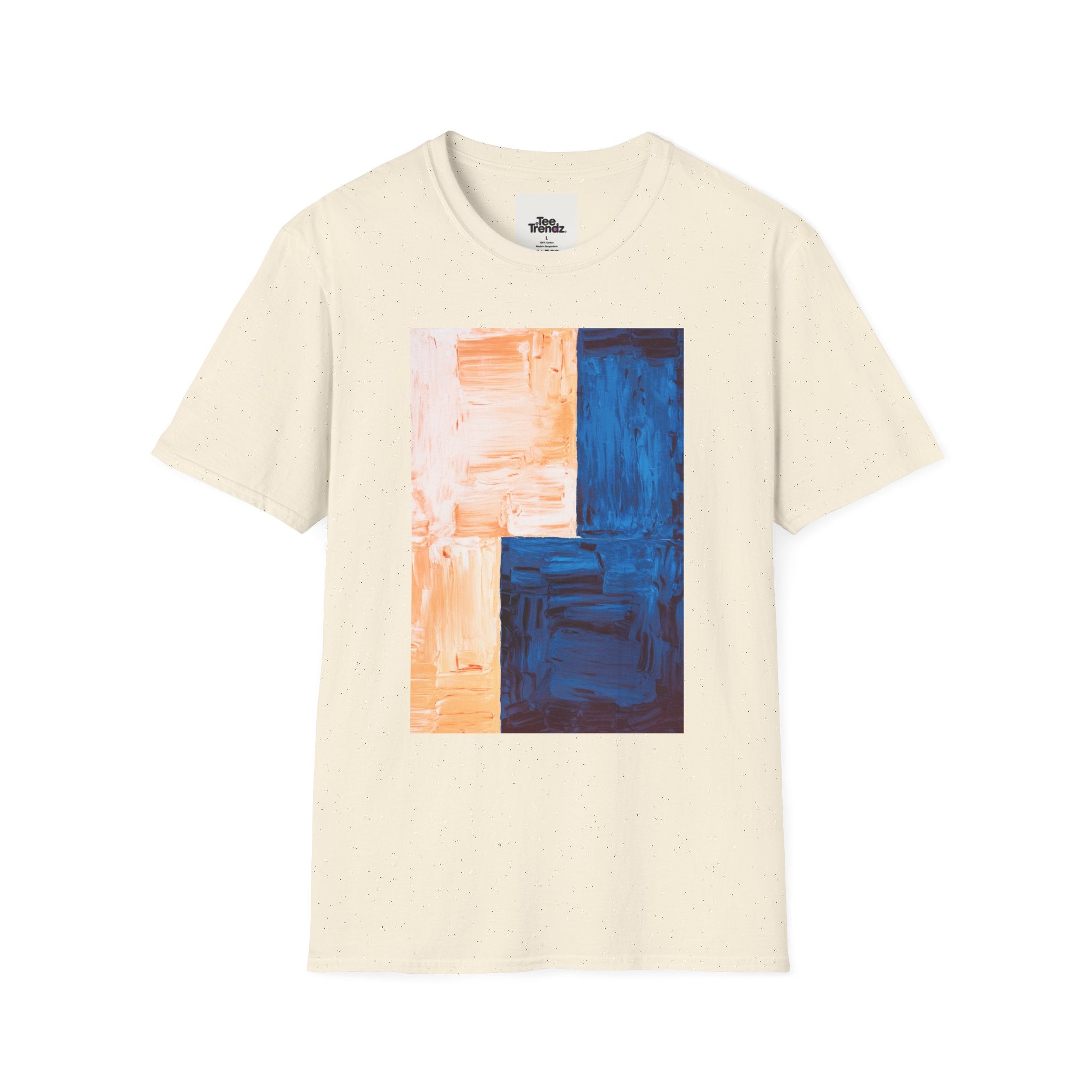 Abstract Color Block T-Shirt — Blue & Peach Modern Art Tee