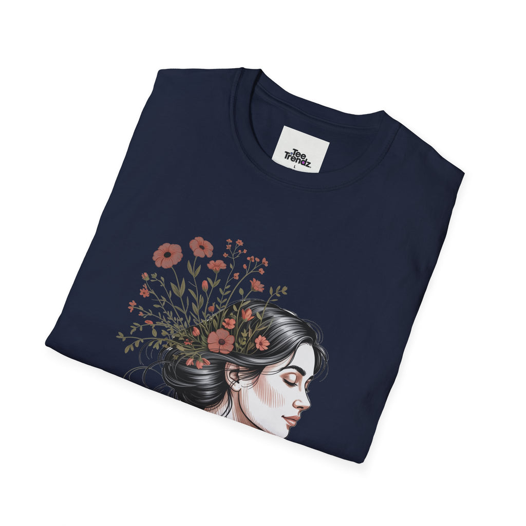 T-Shirt — "Rooted & Wild" Floral Woman Illustration | Boho Nature Tee for Women