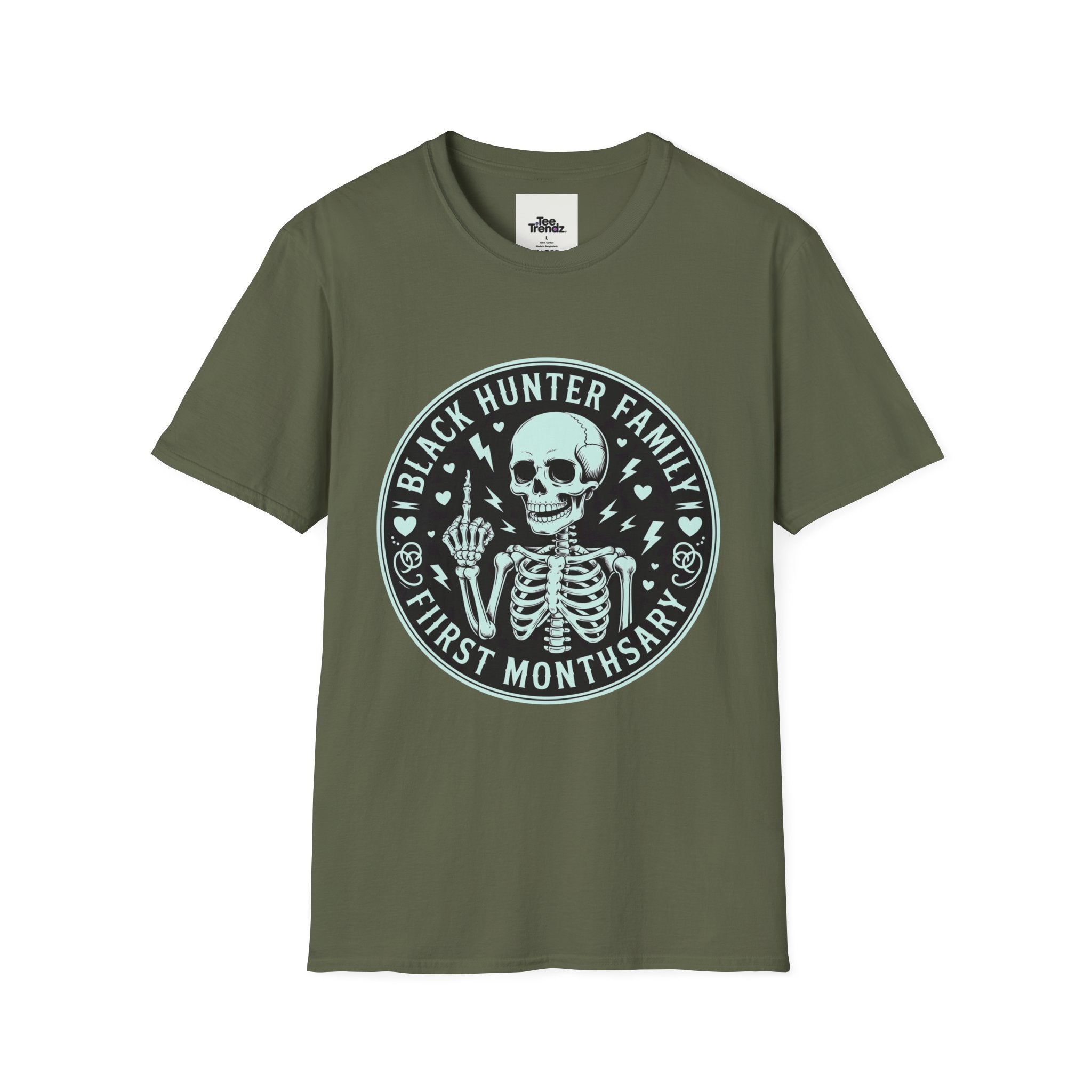 First Months Skeleton Family T-Shirt — "Black Hunter Family" Newborn Milestone Tee
