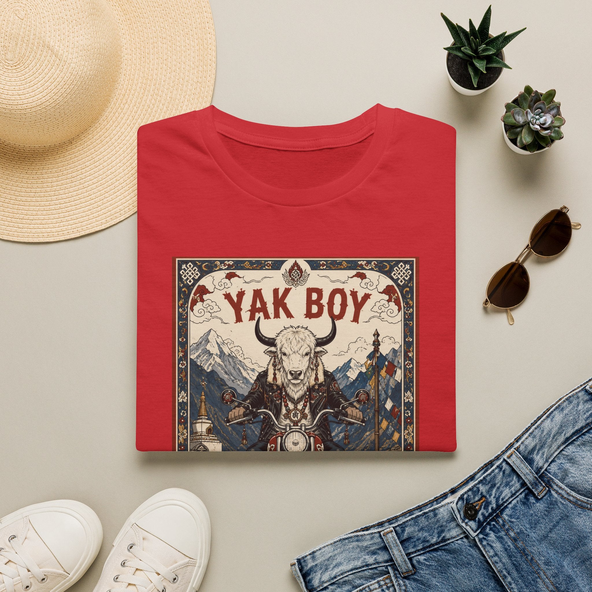 Yak Boy Motorcycle Graphic T‑Shirt — Vintage Mountain Biker Tee