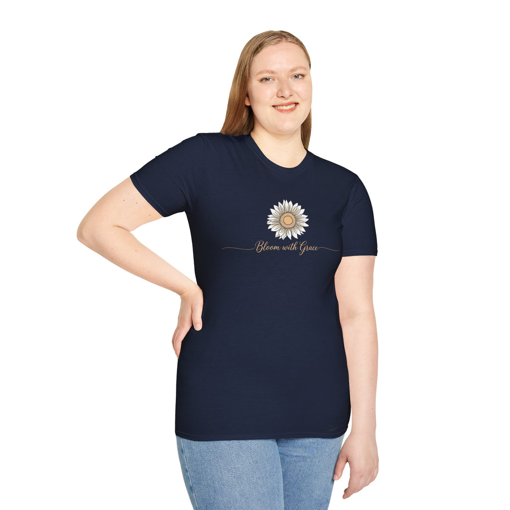 “Bloom with Grace” Sunflower T-Shirt — Floral Inspirational Graphic Tee