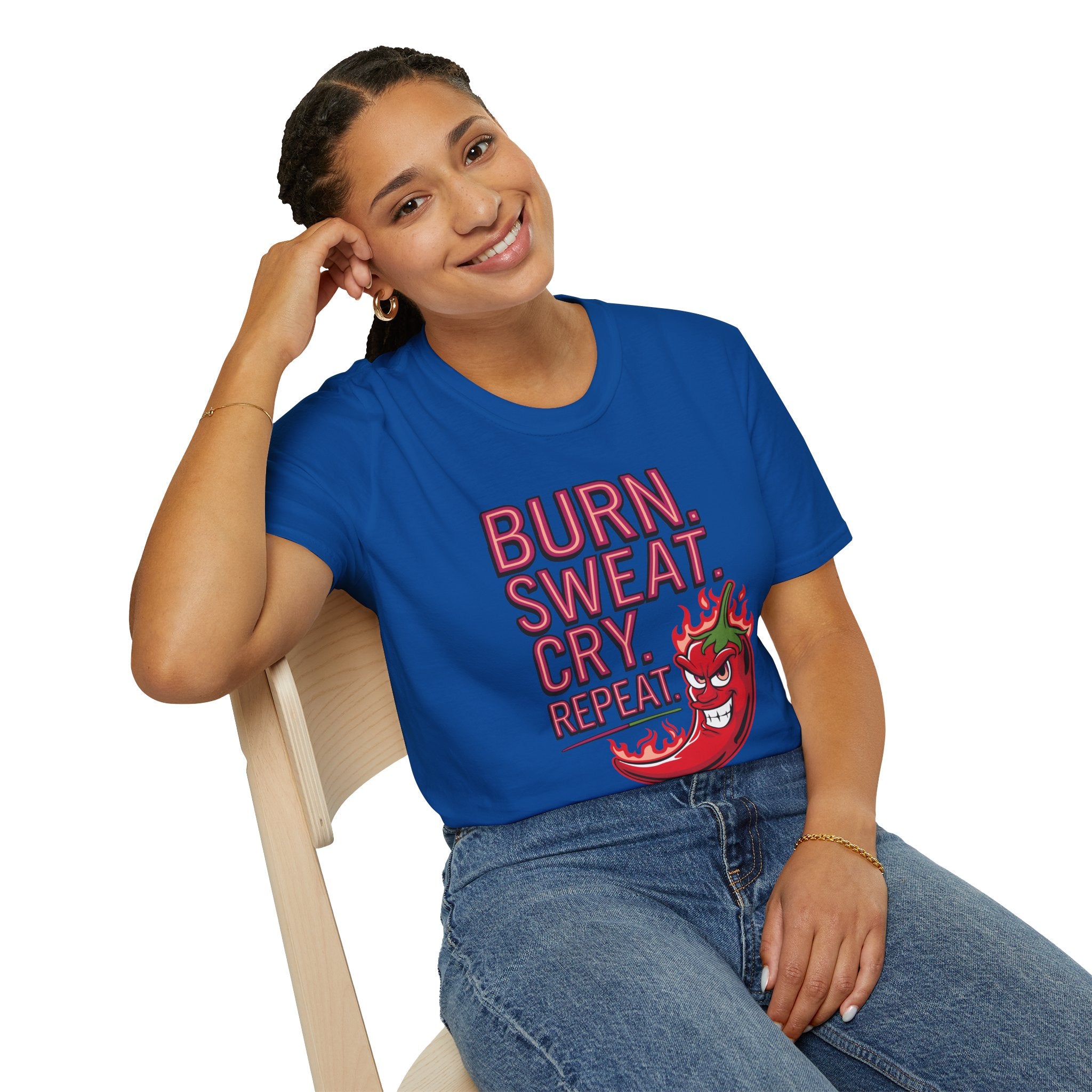 Burn. Sweat. Cry. Repeat. T-Shirt — Spicy Fitness Motivation Tee