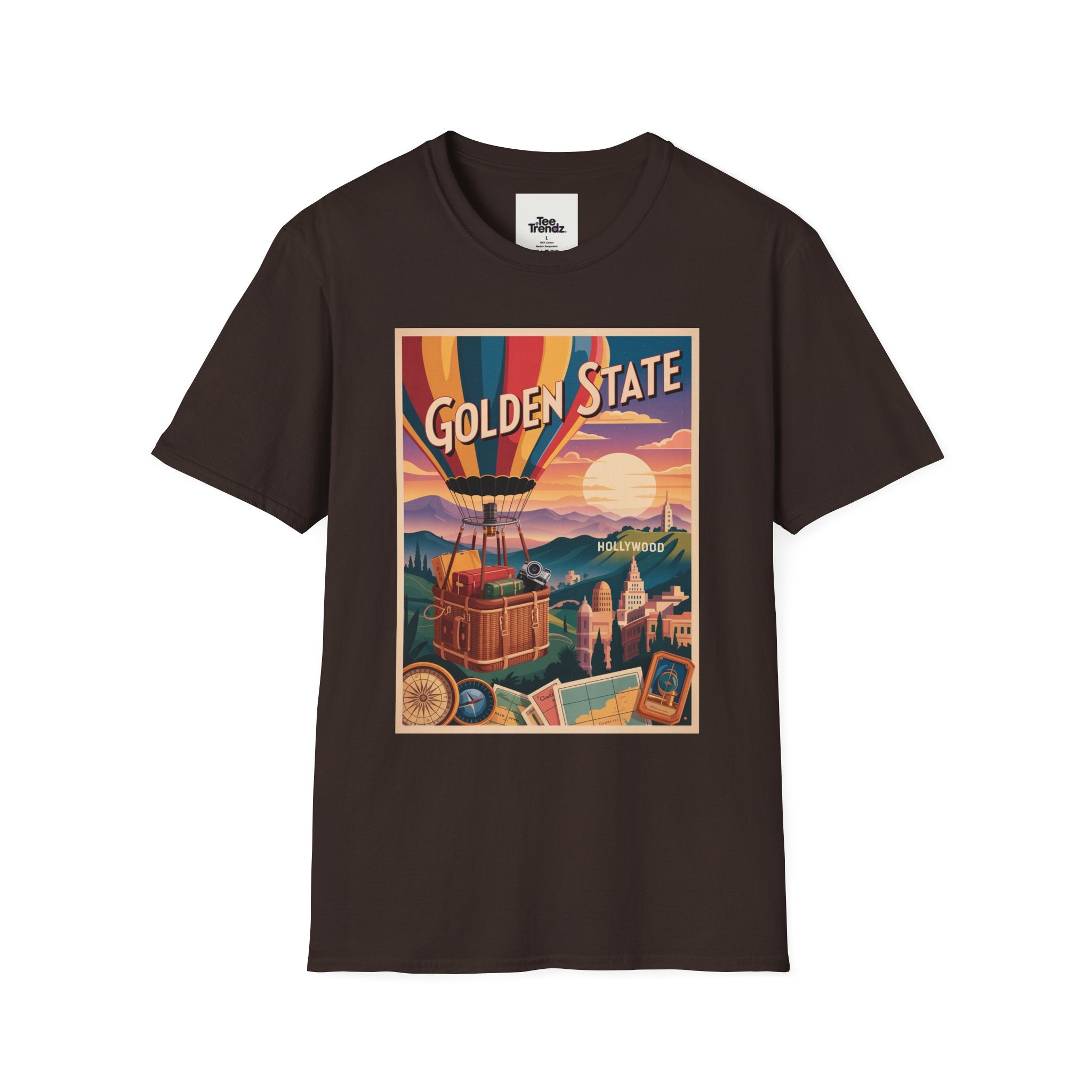 Golden State Hot Air Balloon T-Shirt — Vintage Travel Poster Tee