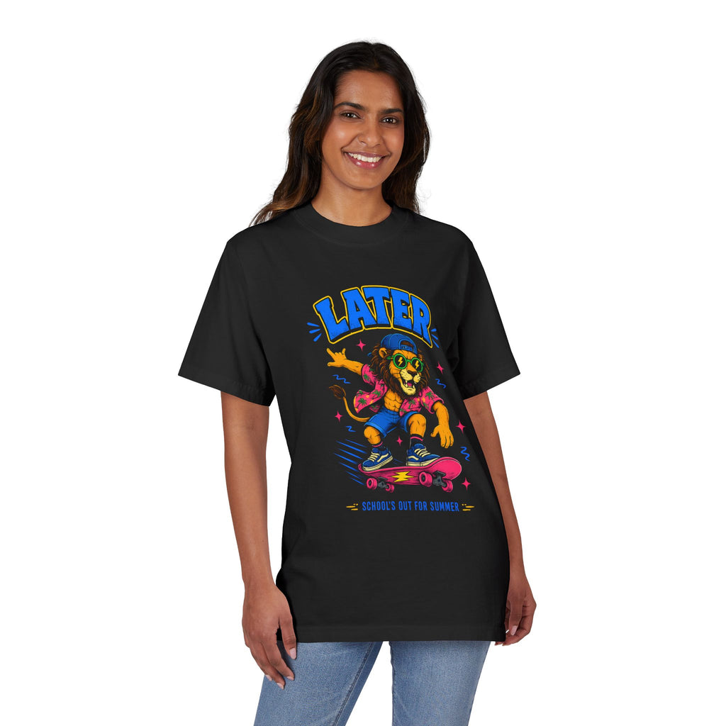 Later Skateboard Lion T-Shirt — "Later" Graphic Tee for Summer Vibes