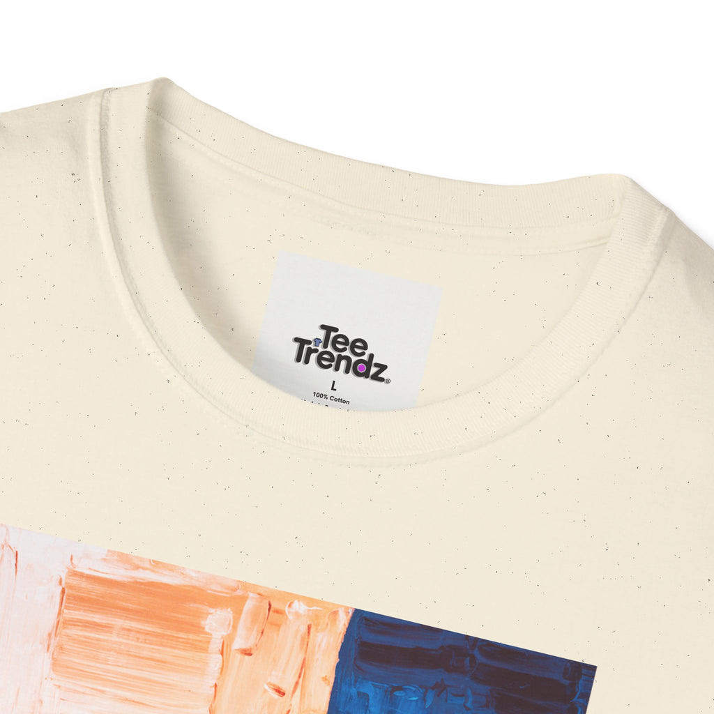 Abstract Color Block T-Shirt — Blue & Peach Modern Art Tee
