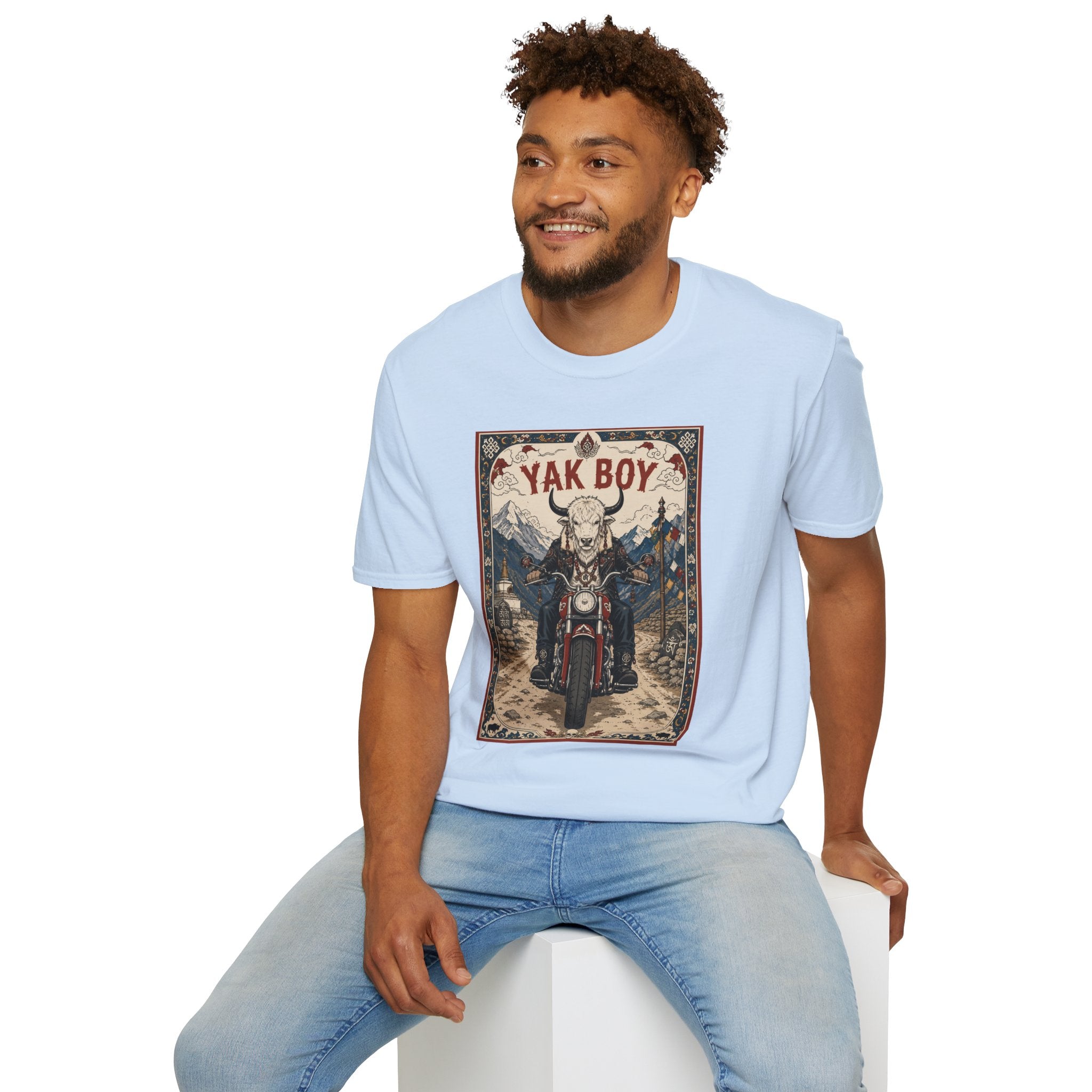 Yak Boy Motorcycle Graphic T‑Shirt — Vintage Mountain Biker Tee