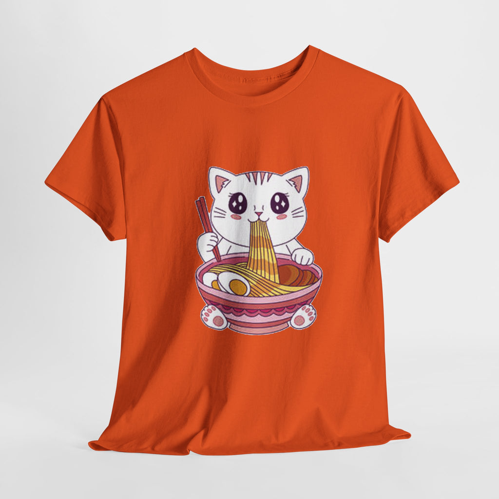 Cute Cat Ramen Tee – Kawaii Kitty Eating Noodles Graphic Shirt