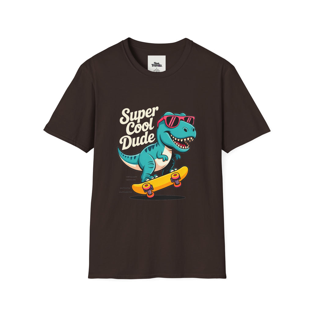 Kids Skateboard T‑Shirt — "Super Cool Dude" Dino Graphic Tee