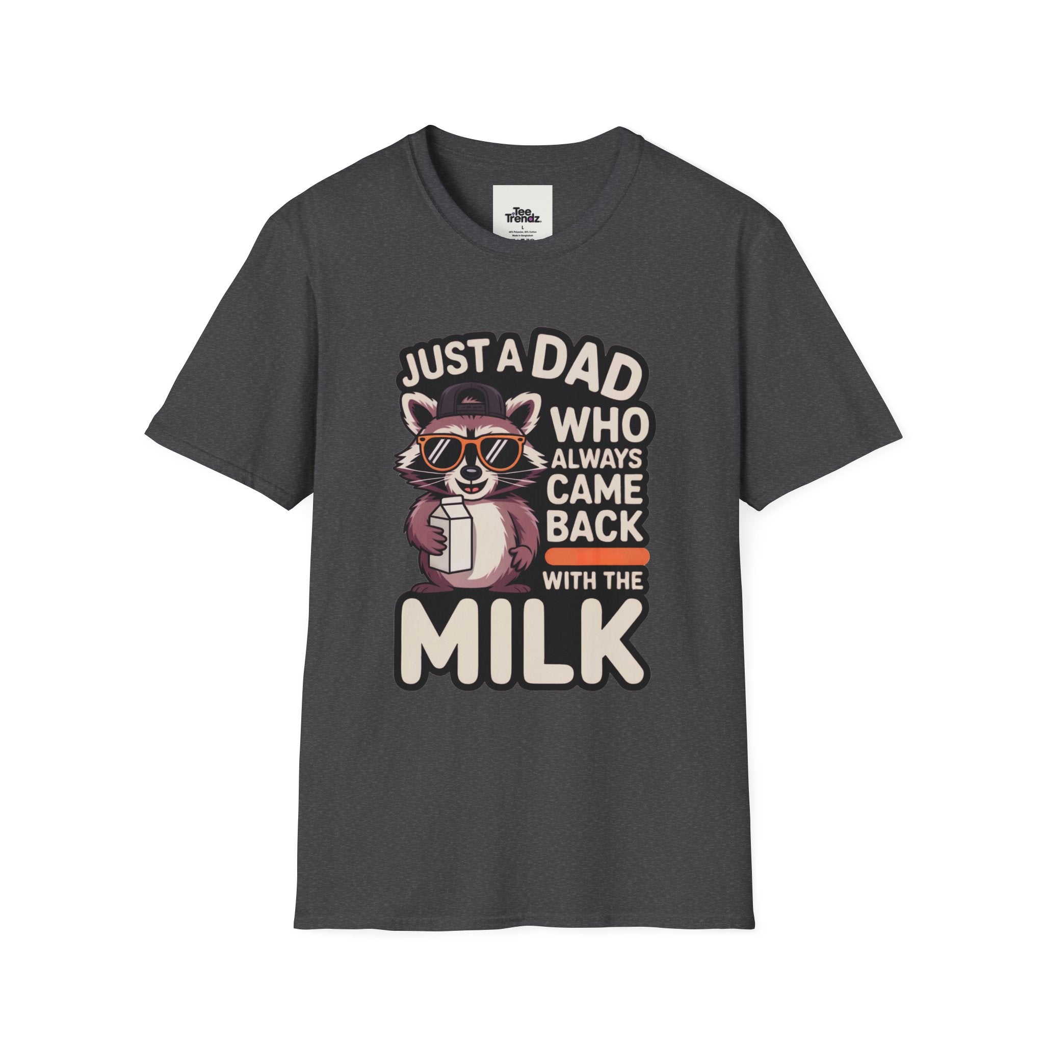 Dad T-Shirt — “Just a Dad Who Always Came Back With the Milk” Vintage Raccoon Design