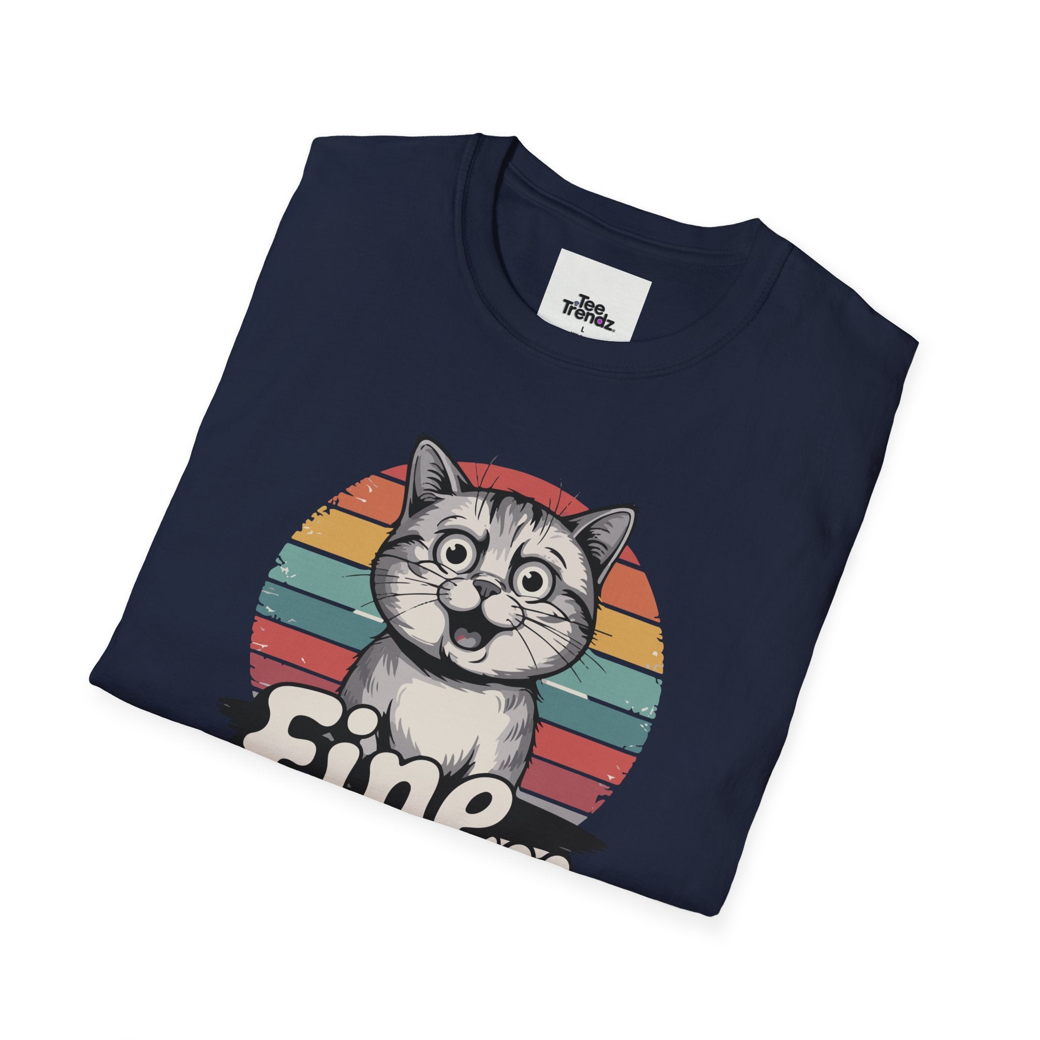 Fine… Cat T-Shirt — Retro Striped Cute Kitty Graphic Tee