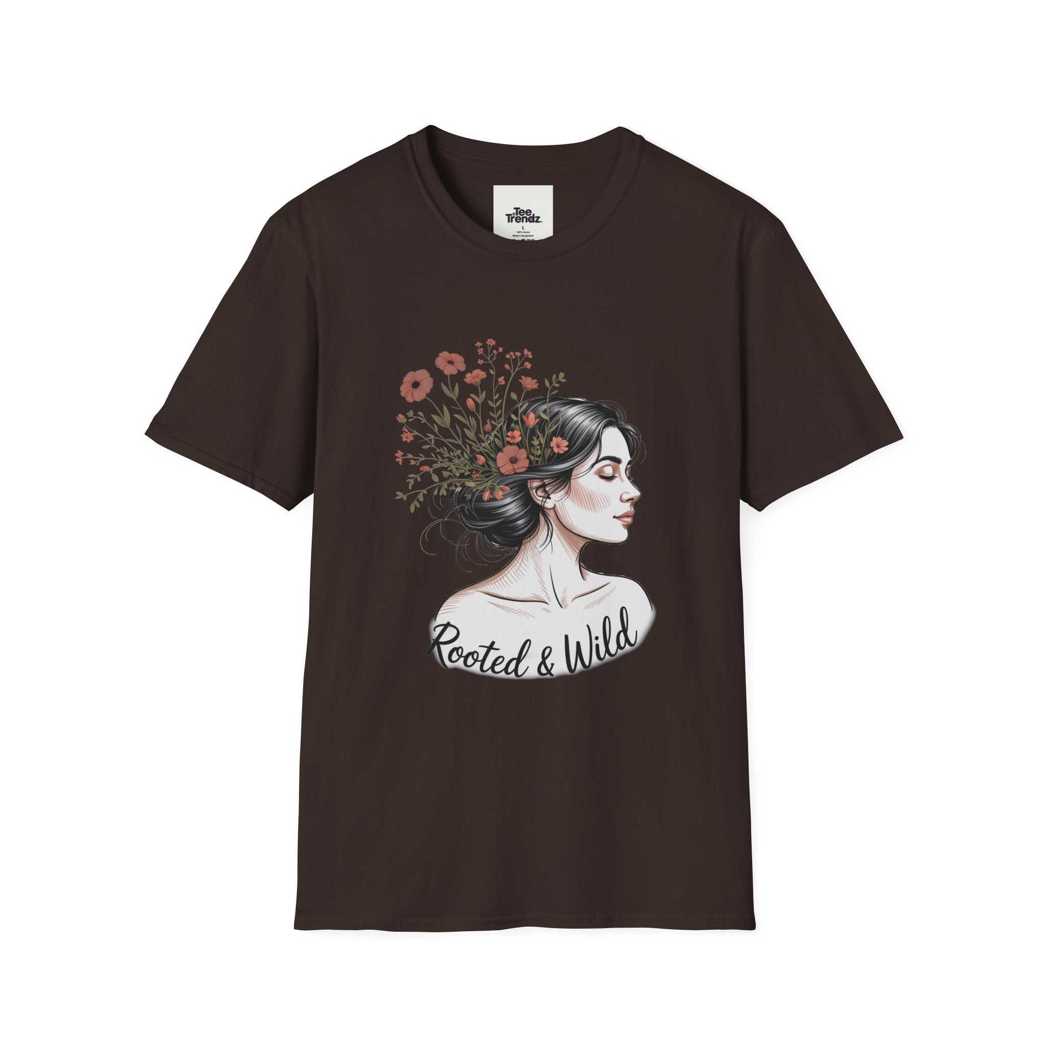 T-Shirt — "Rooted & Wild" Floral Woman Illustration | Boho Nature Tee for Women