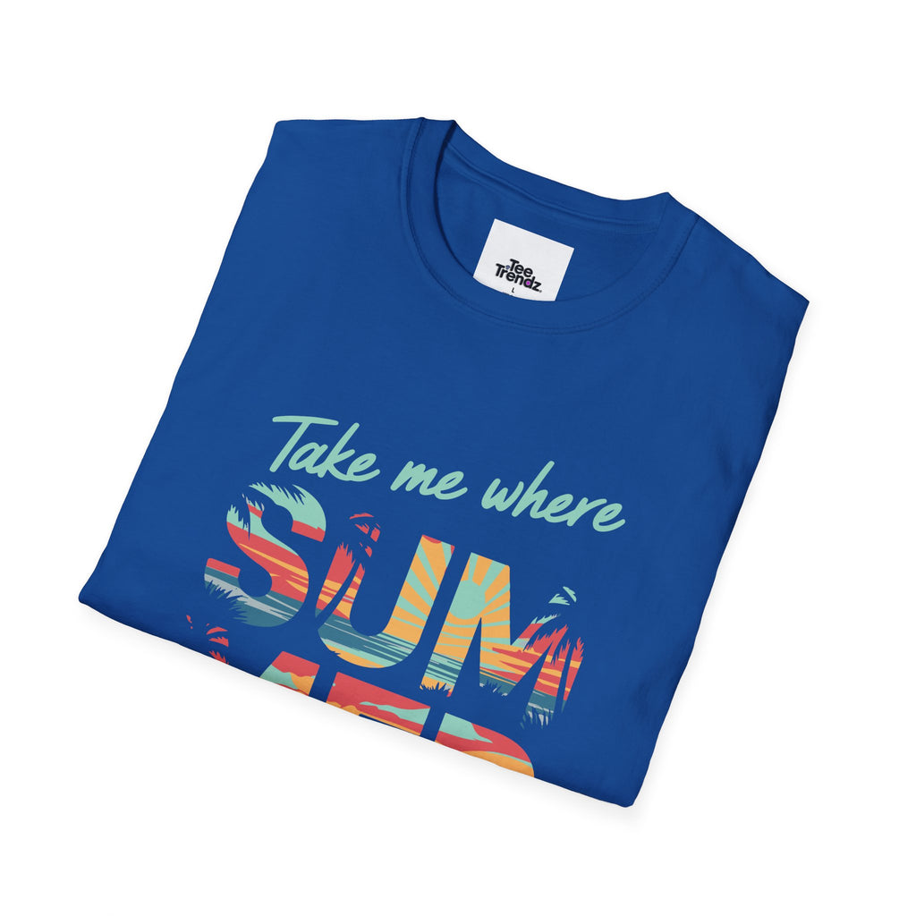 Summer Never Ends T-Shirt — "Take Me Where Summer Never Ends" Beach Vibes Tee